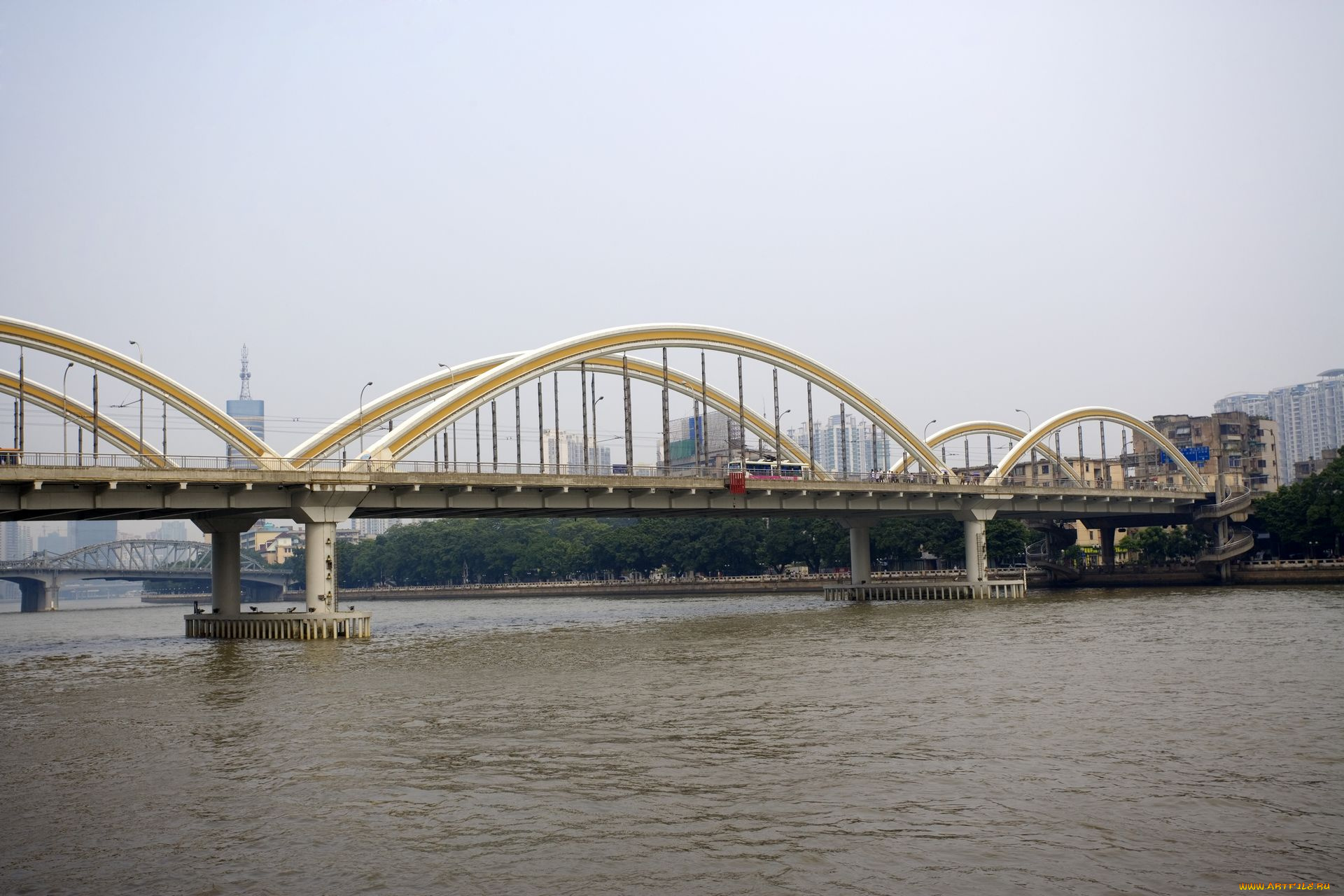 города, мосты, китай, гуанчжоу