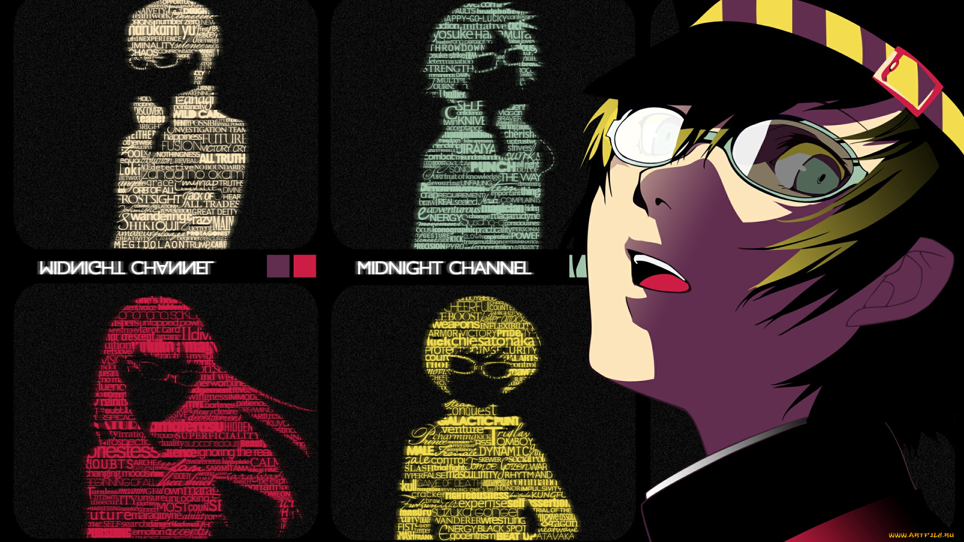 аниме, persona, образы, очки, буквы