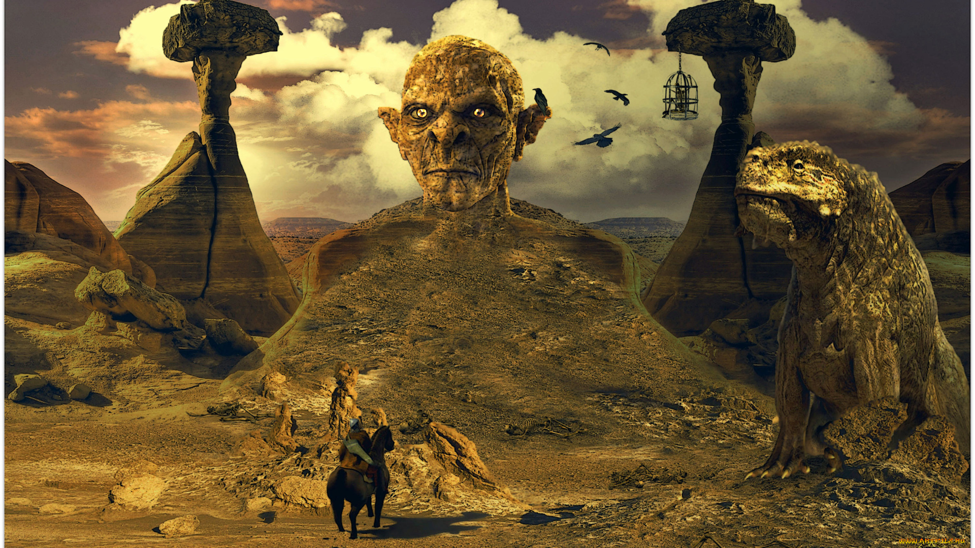 фэнтези, пейзажи, голова, всадник