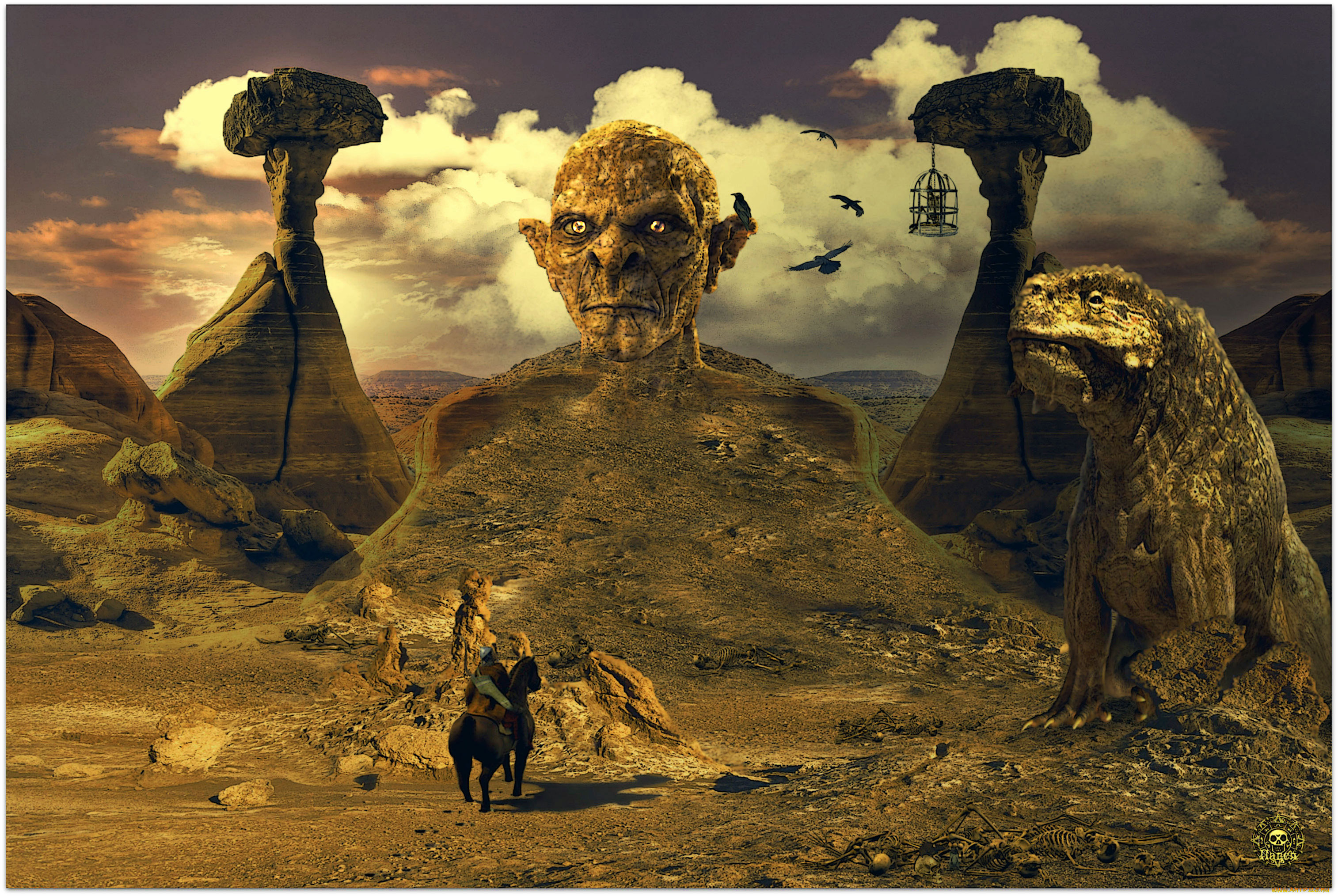 фэнтези, пейзажи, голова, всадник