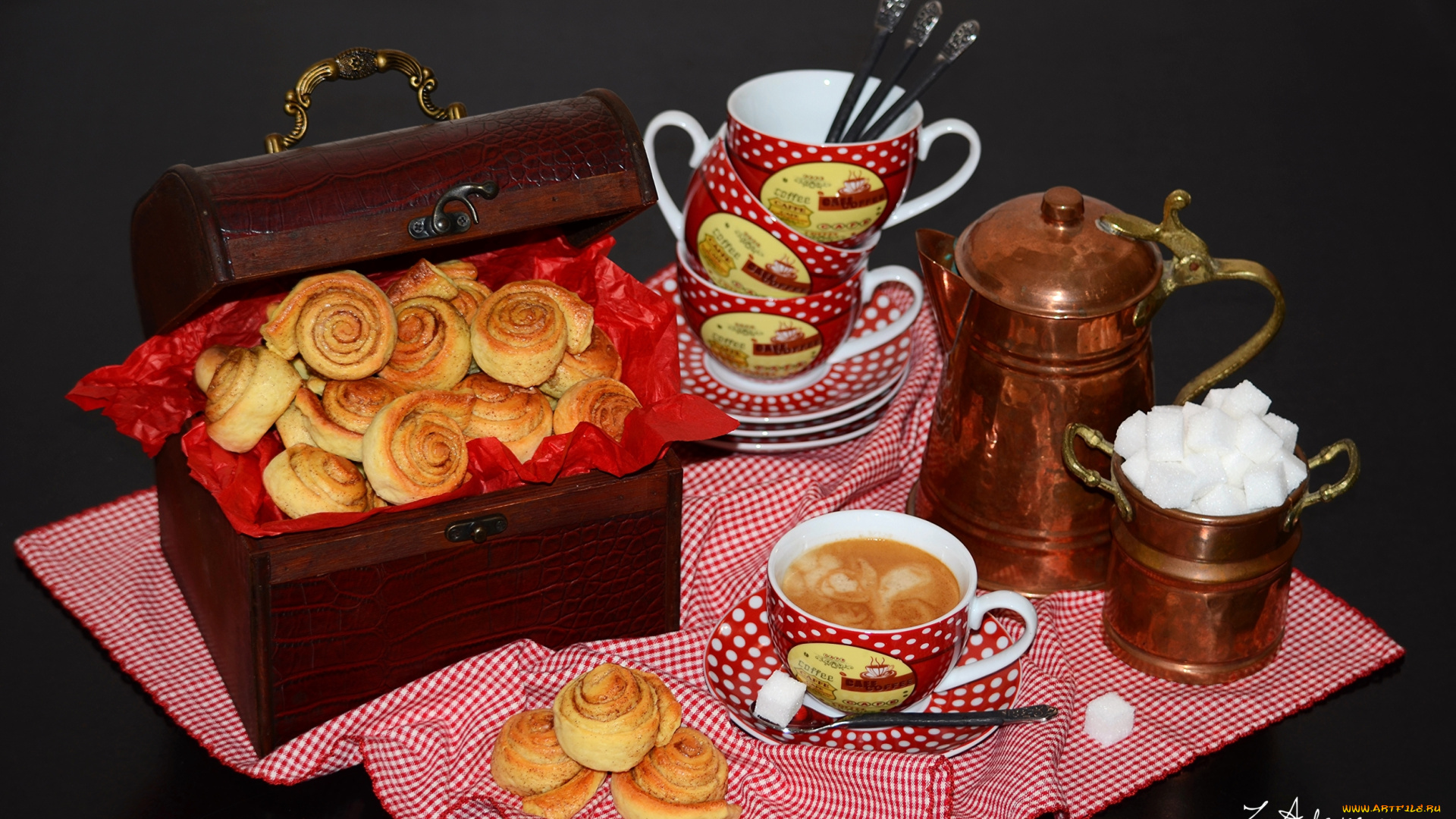 еда, натюрморт, кофе, булочки, сахар