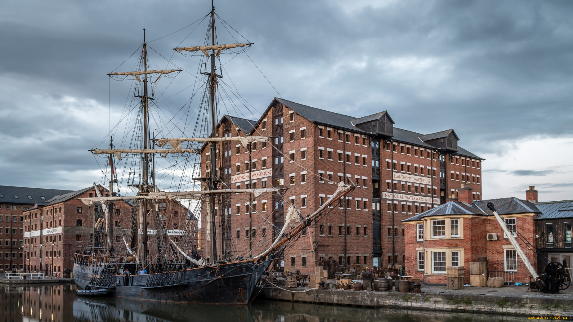 корабли, парусники, город, канал, корабль, мачты