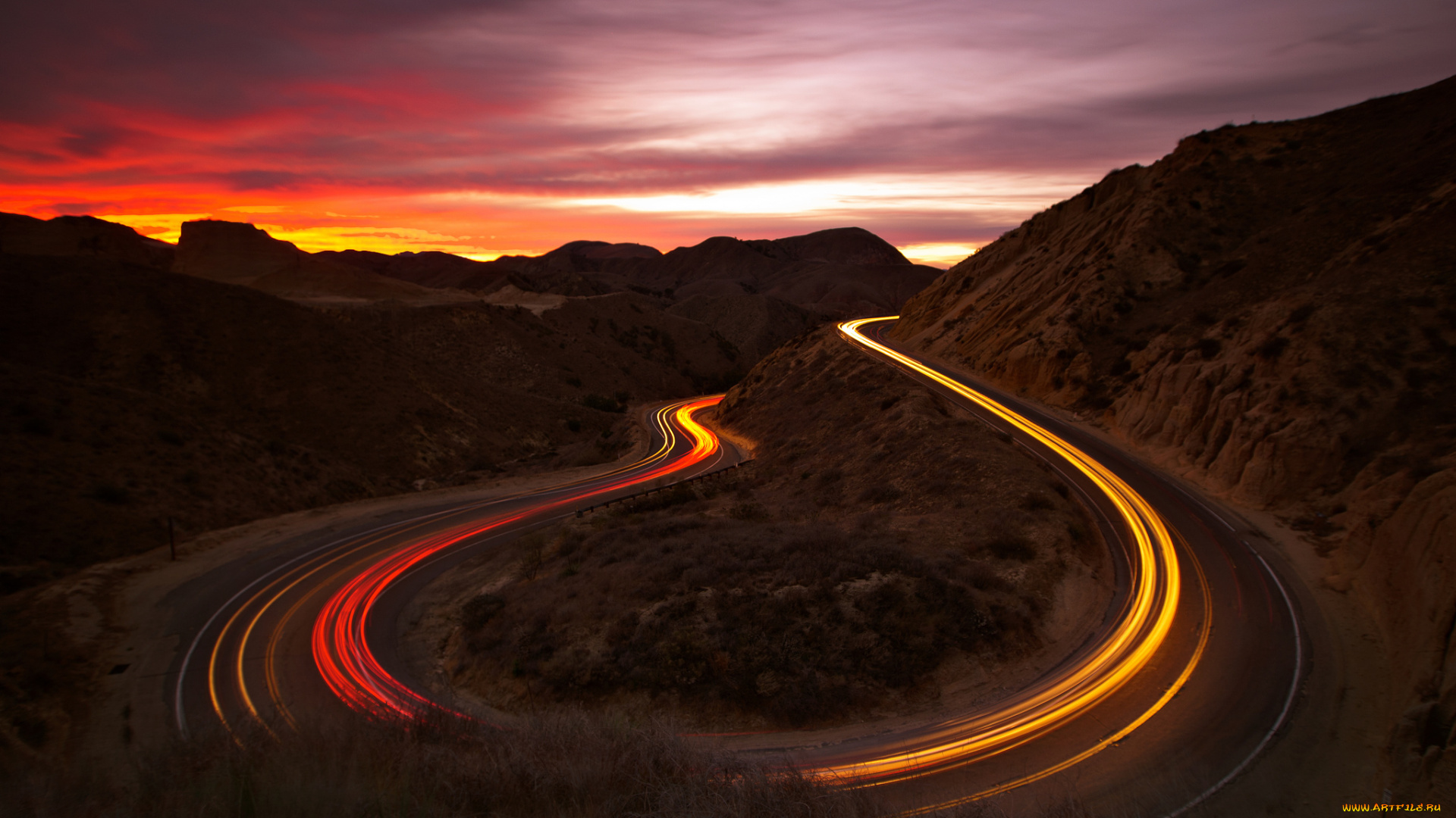 природа, дороги, свет, дорога, небо, закат, вечер, выдержка