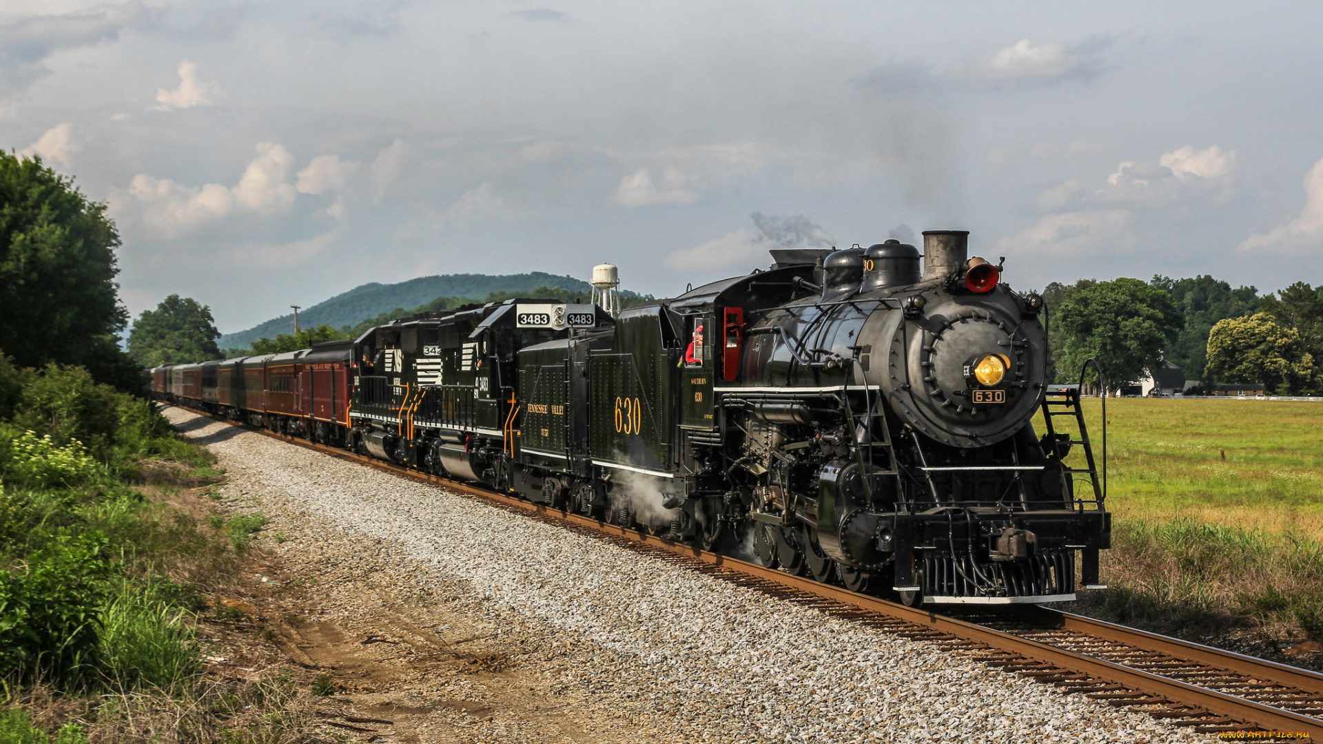 техника, паровозы, дорога, железная, вагоны, паровоз, рельсы