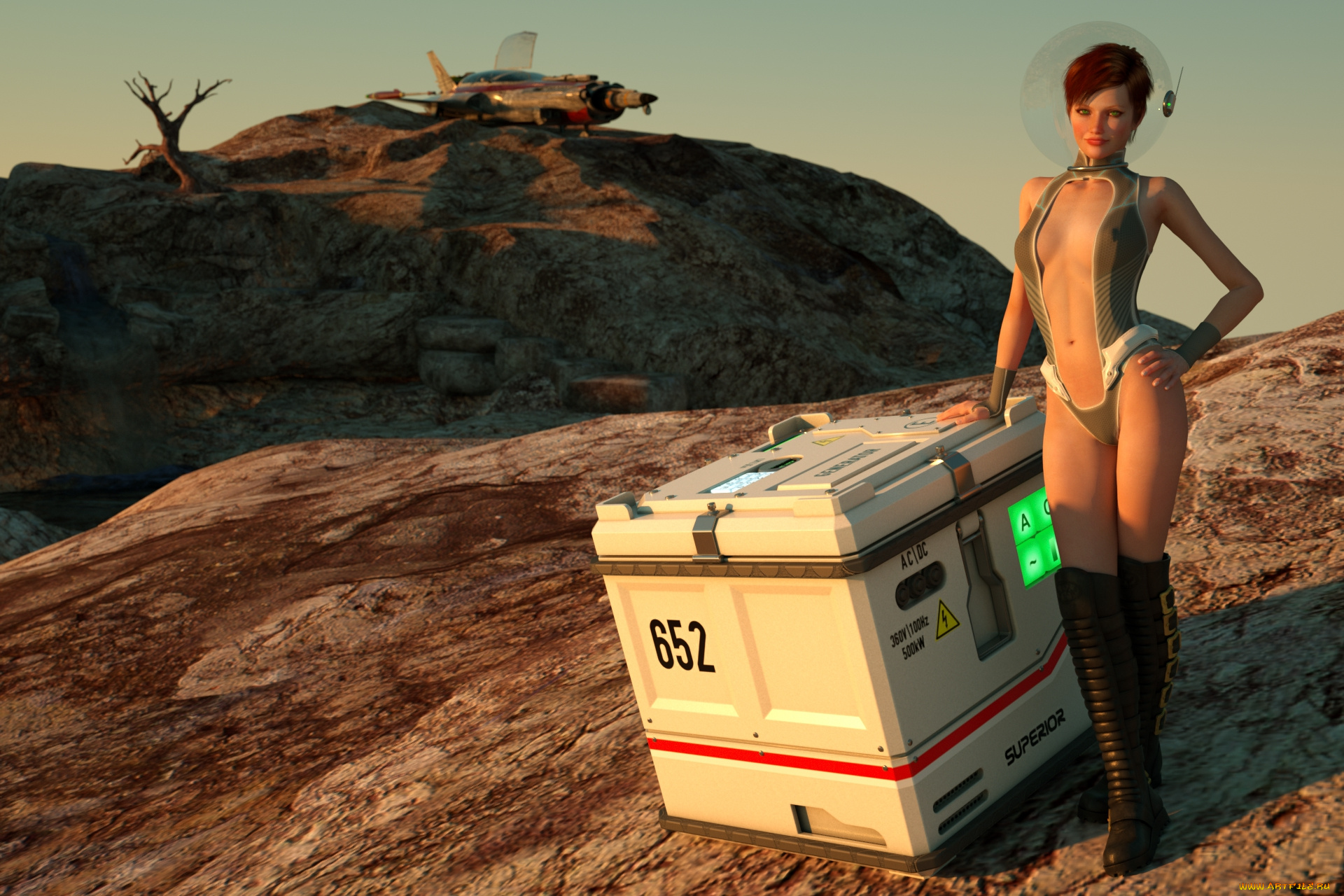 3д, графика, фантазия, , fantasy, взгляд, самолет, девушка