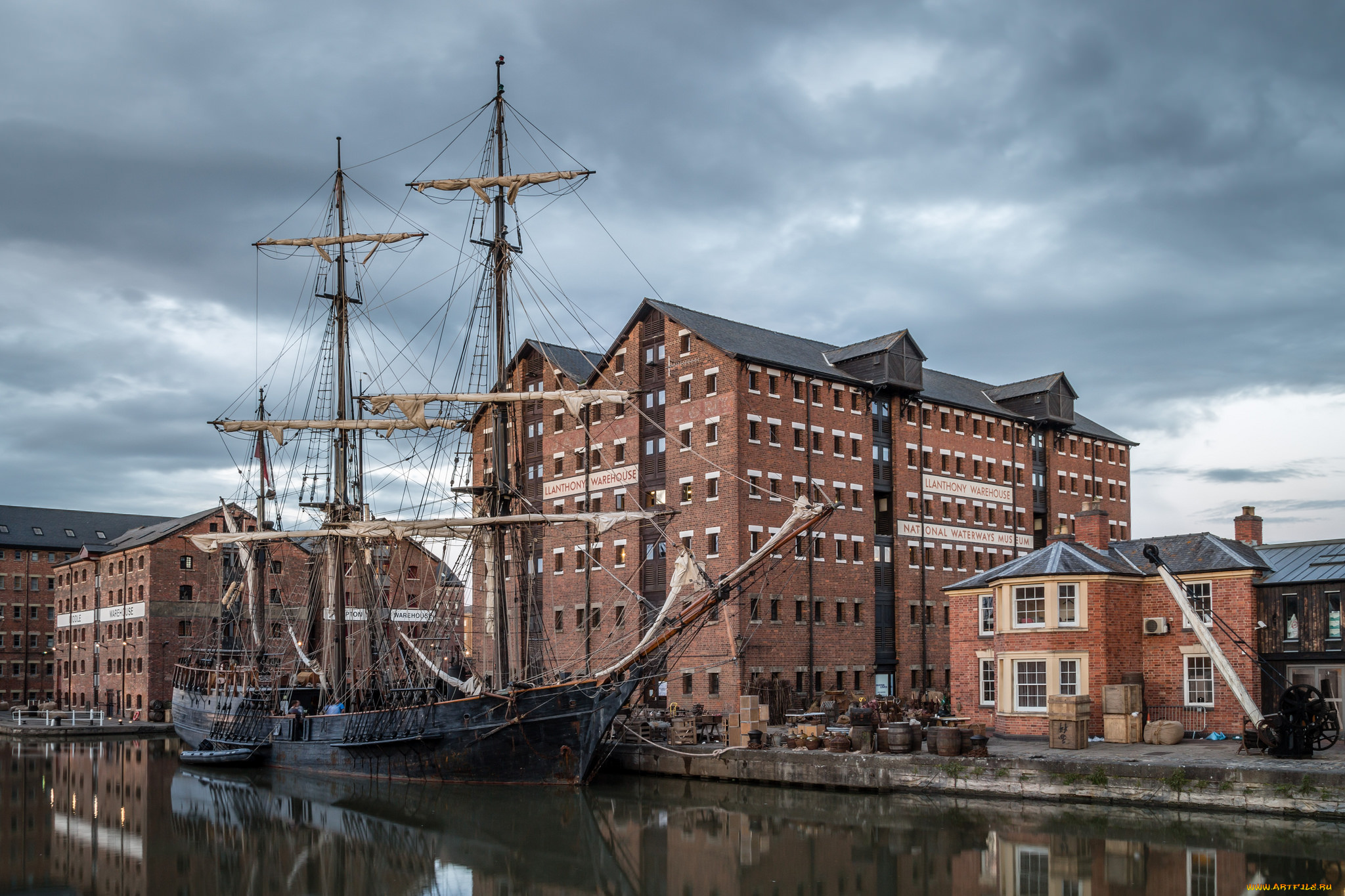 корабли, парусники, город, канал, корабль, мачты