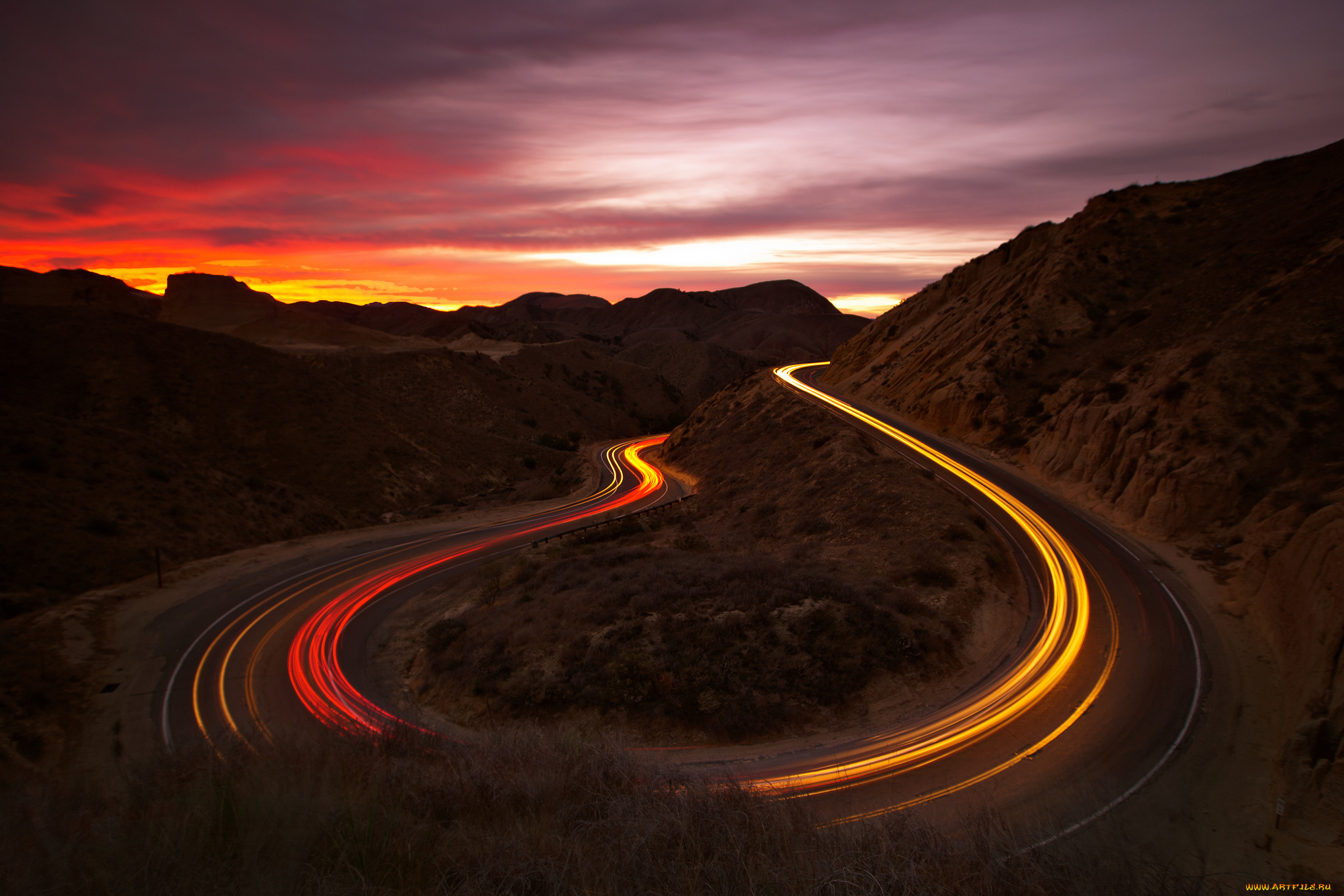 природа, дороги, свет, дорога, небо, закат, вечер, выдержка