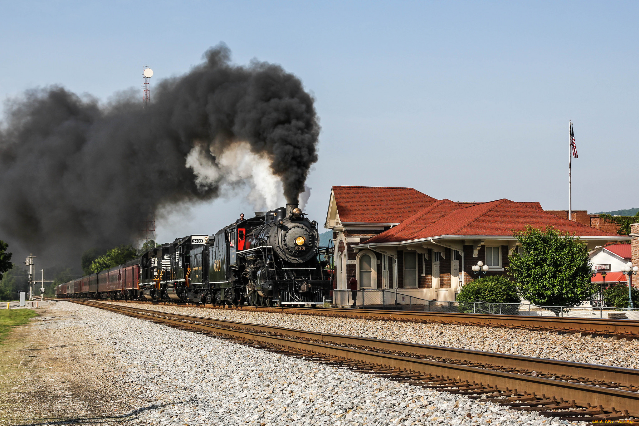 техника, паровозы, дорога, рельсы, паровоз, вагоны, железная