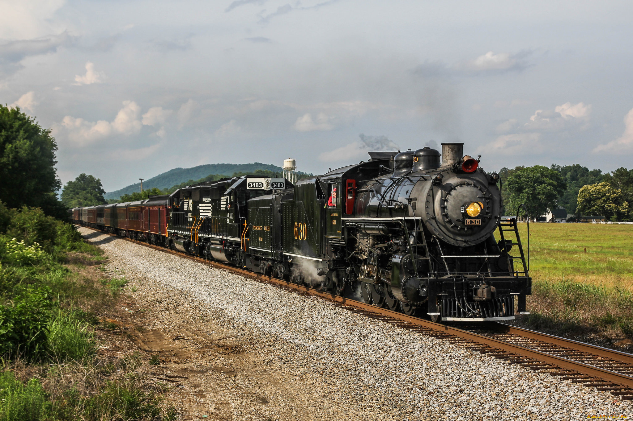 техника, паровозы, дорога, железная, вагоны, паровоз, рельсы