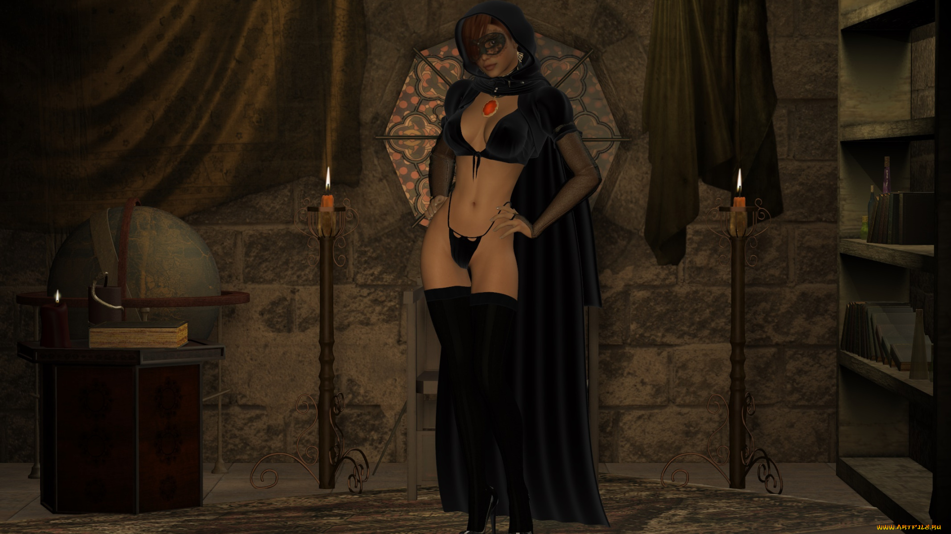 3д, графика, люди, , people, фон, свечи, девушка, взгляд