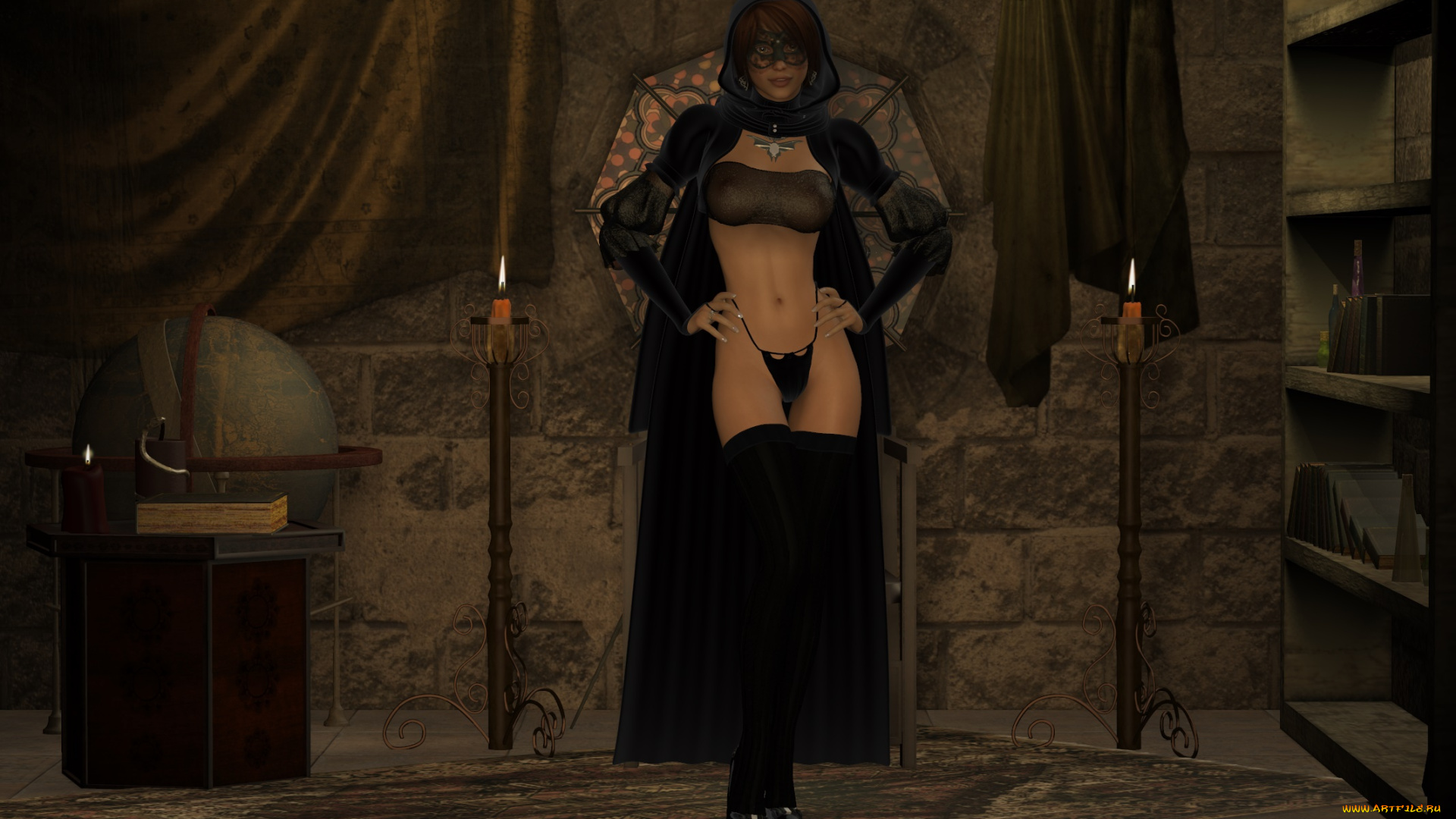 3д, графика, люди, , people, свечи, фон, взгляд, девушка