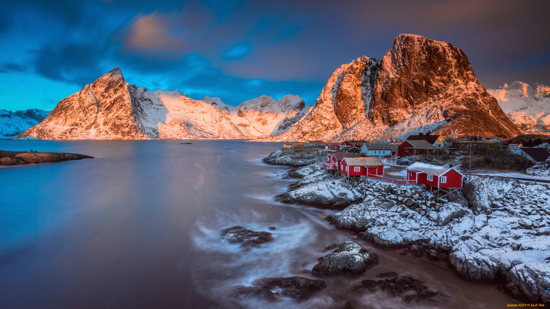 города, -, пейзажи, норвегия, лофотенские, острова, норвежске, море, архипелаг, коммуна, москенес, фюльке, нурланн, поселение, городок, зима, Январь, снег, утро, свет, горы