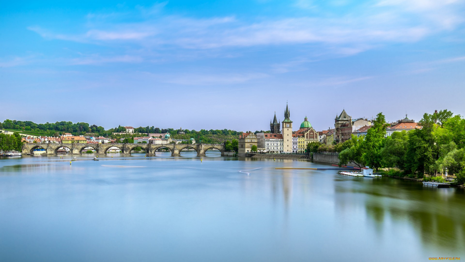 города, -, пейзажи, prague, czech, republic, charles, bridge, vltava, river, прага, Чехия, карлов, мост, река, влтава