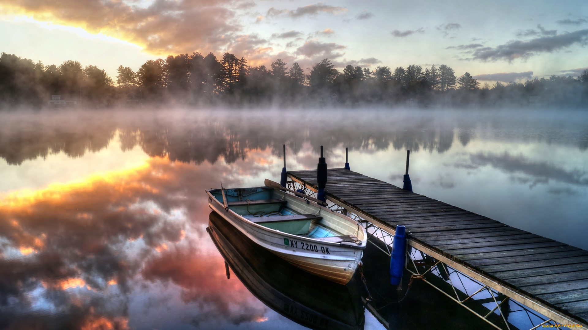 корабли, лодки, , шлюпки, лодка, мостик, туман, лес, река