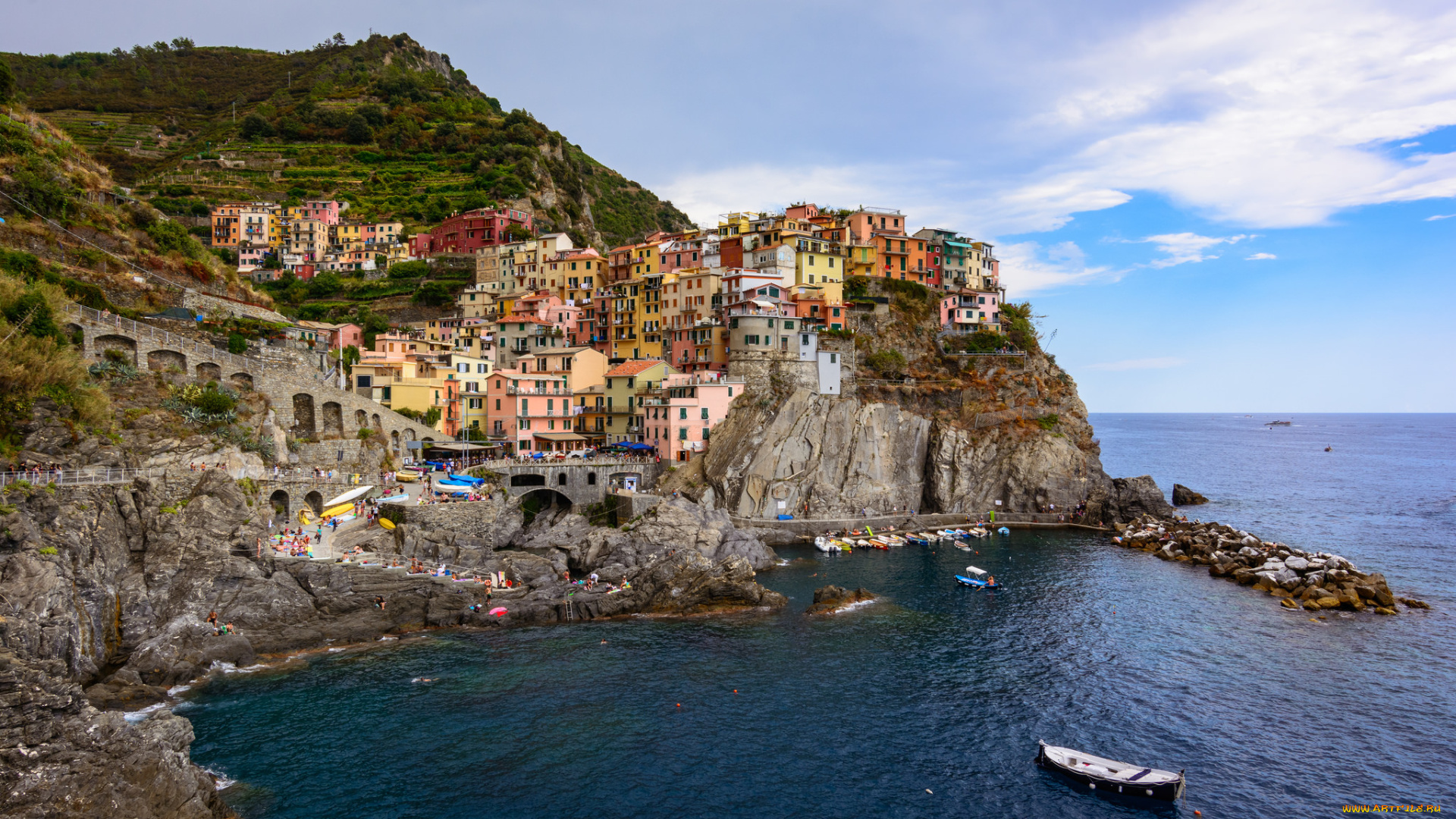 manarola, города, амальфийское, и, лигурийское, побережье, , италия, море, скала, городок