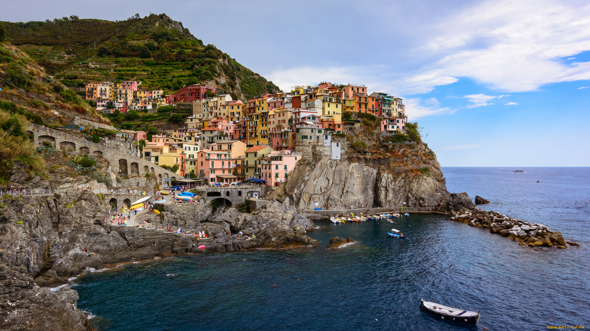 manarola, города, амальфийское, и, лигурийское, побережье, , италия, море, скала, городок