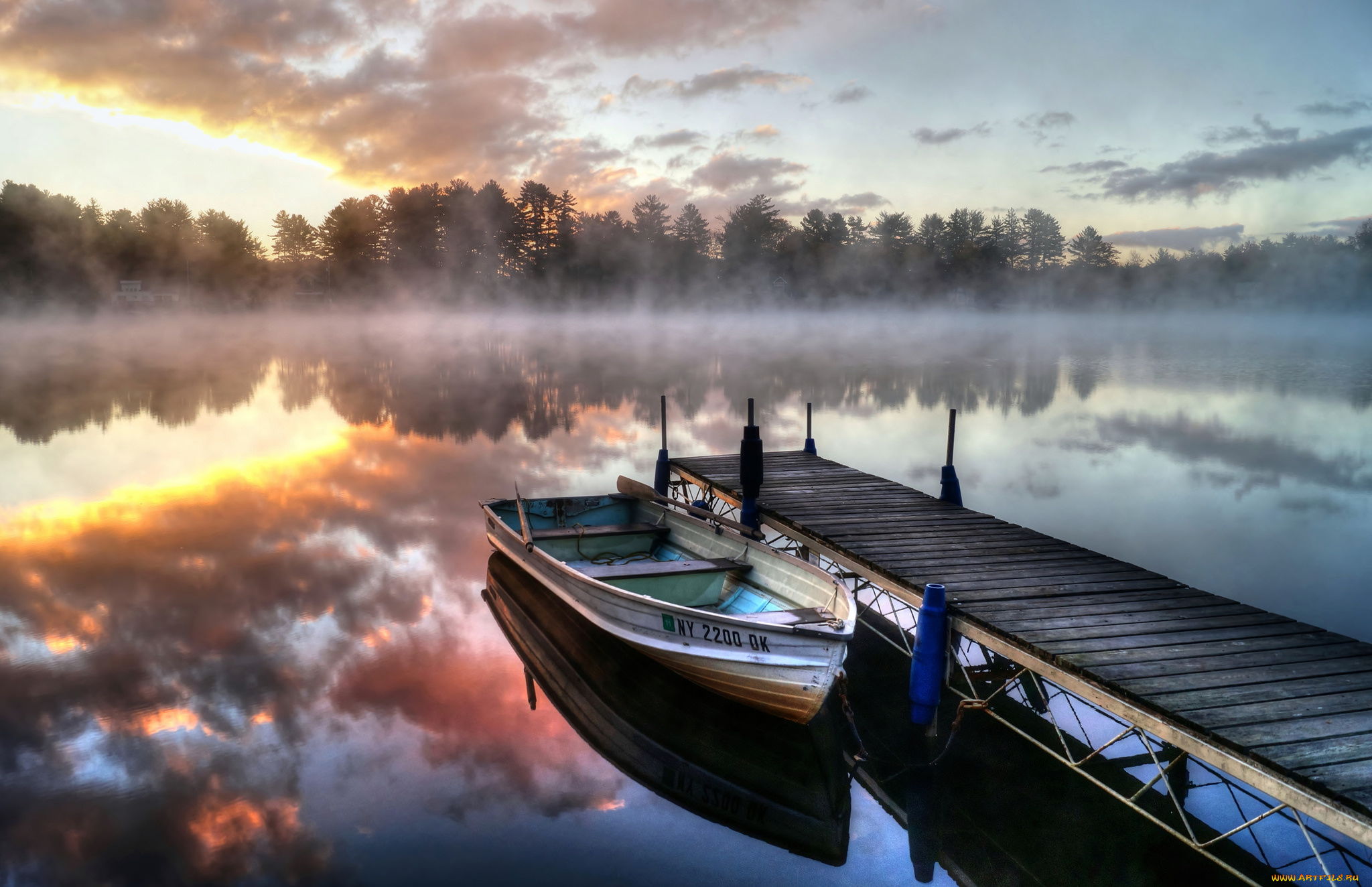 корабли, лодки, , шлюпки, лодка, мостик, туман, лес, река