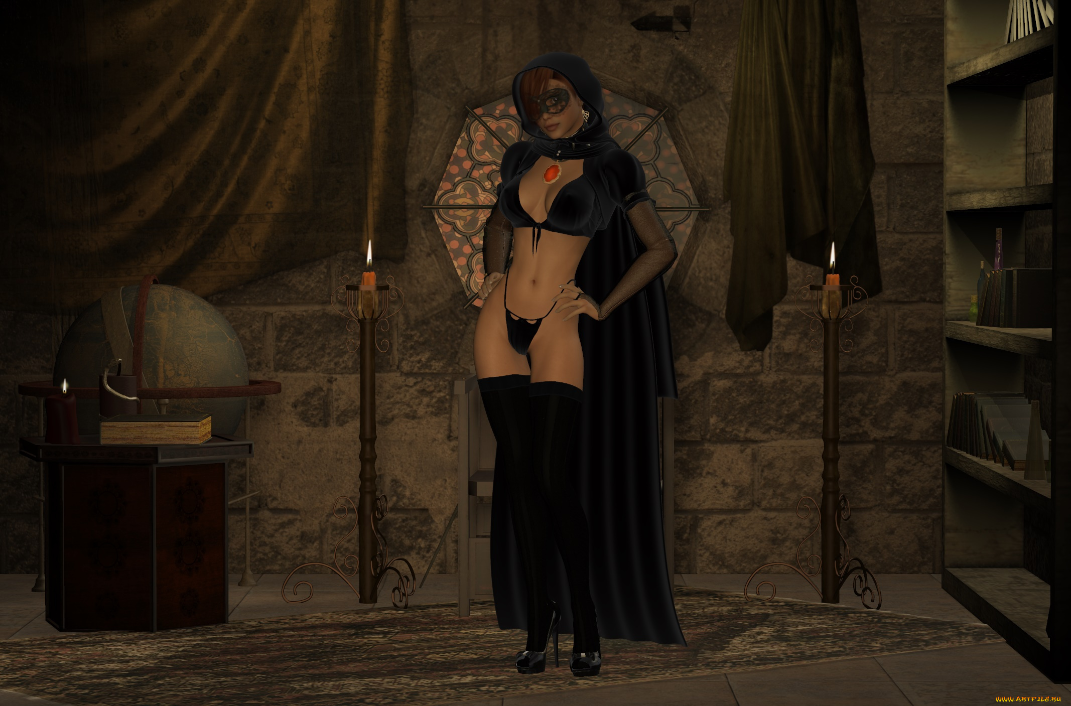 3д, графика, люди, , people, фон, свечи, девушка, взгляд