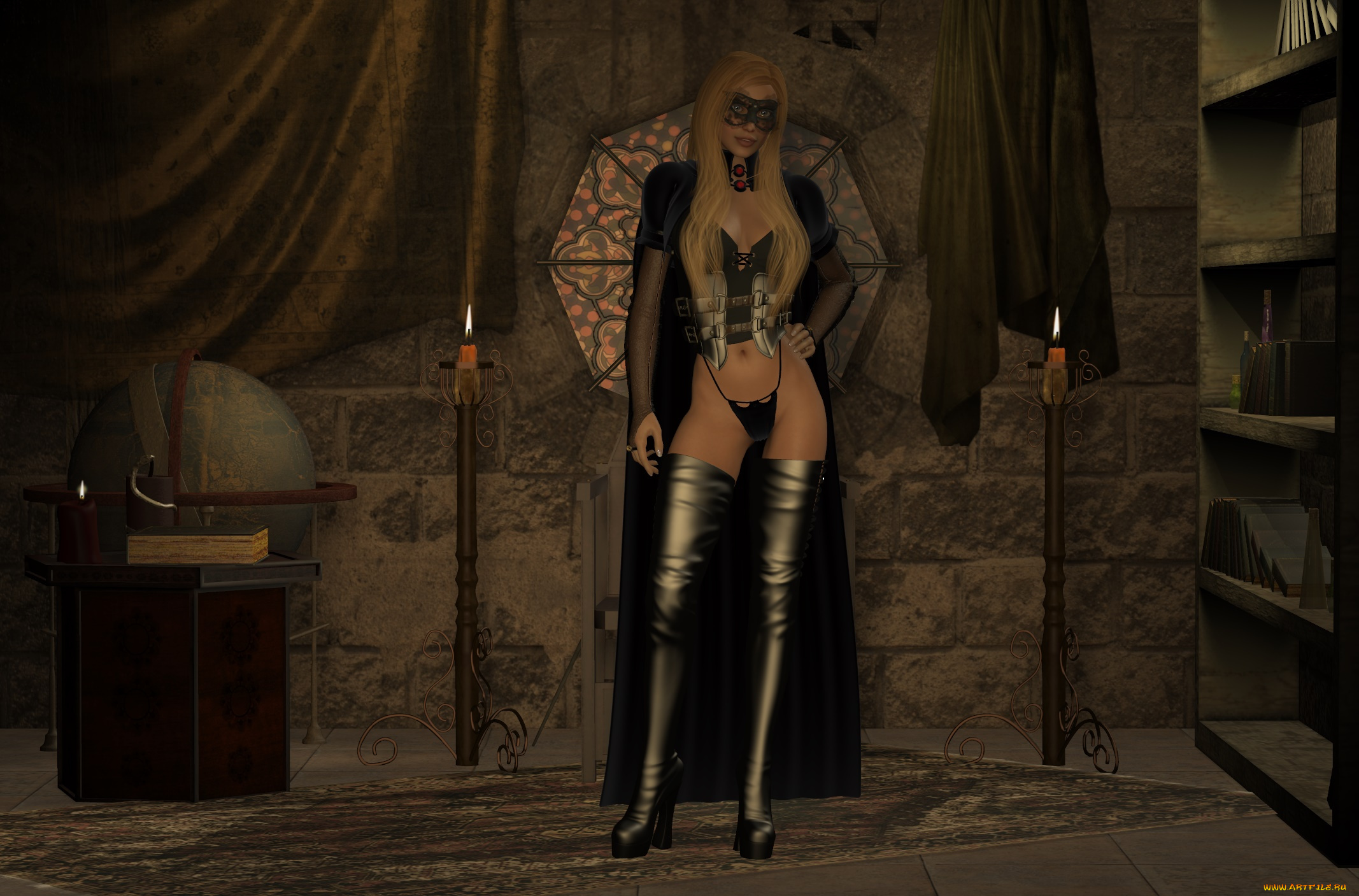 3д, графика, люди, , people, свечи, фон, взгляд, девушка