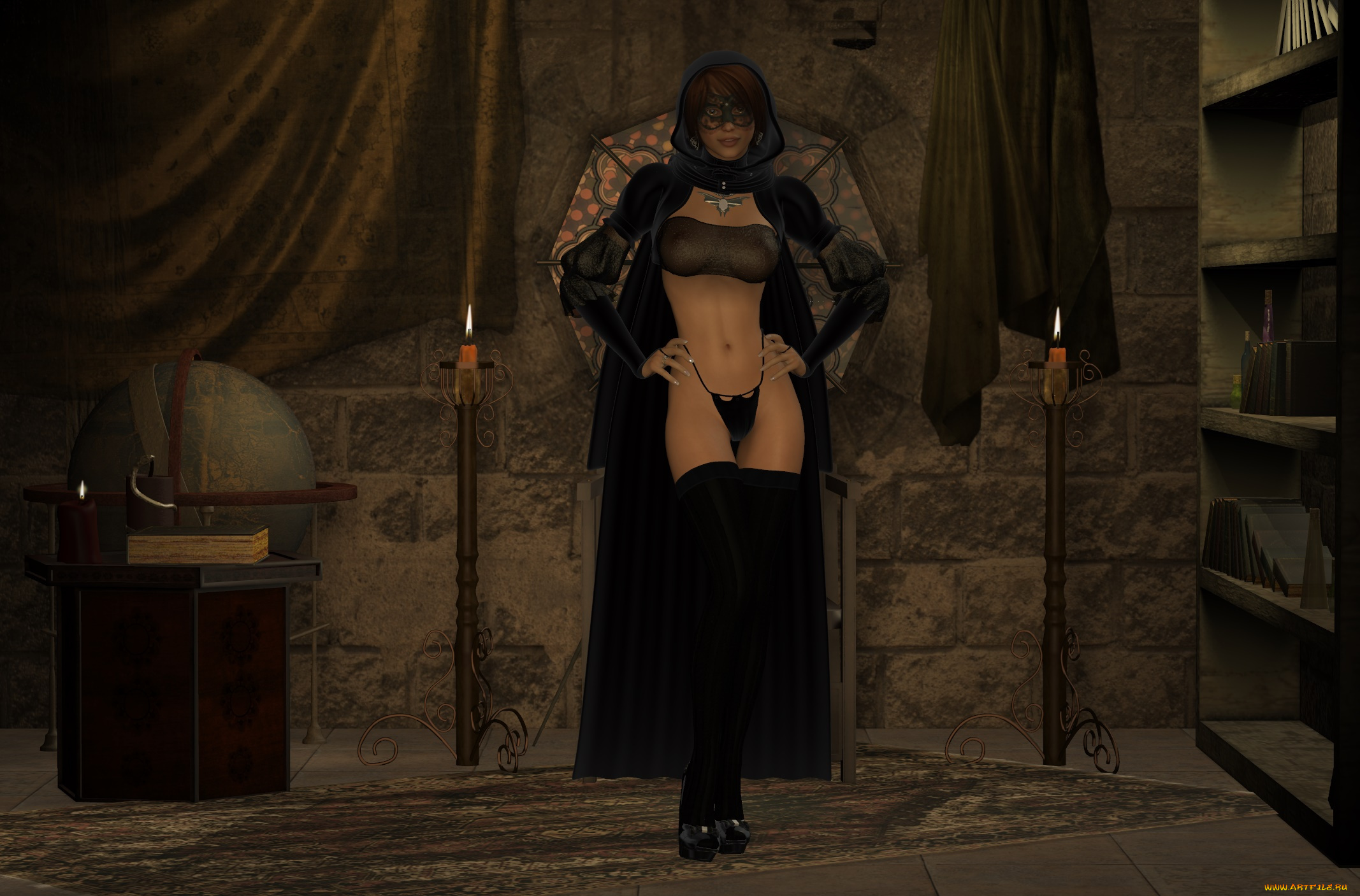 3д, графика, люди, , people, свечи, фон, взгляд, девушка