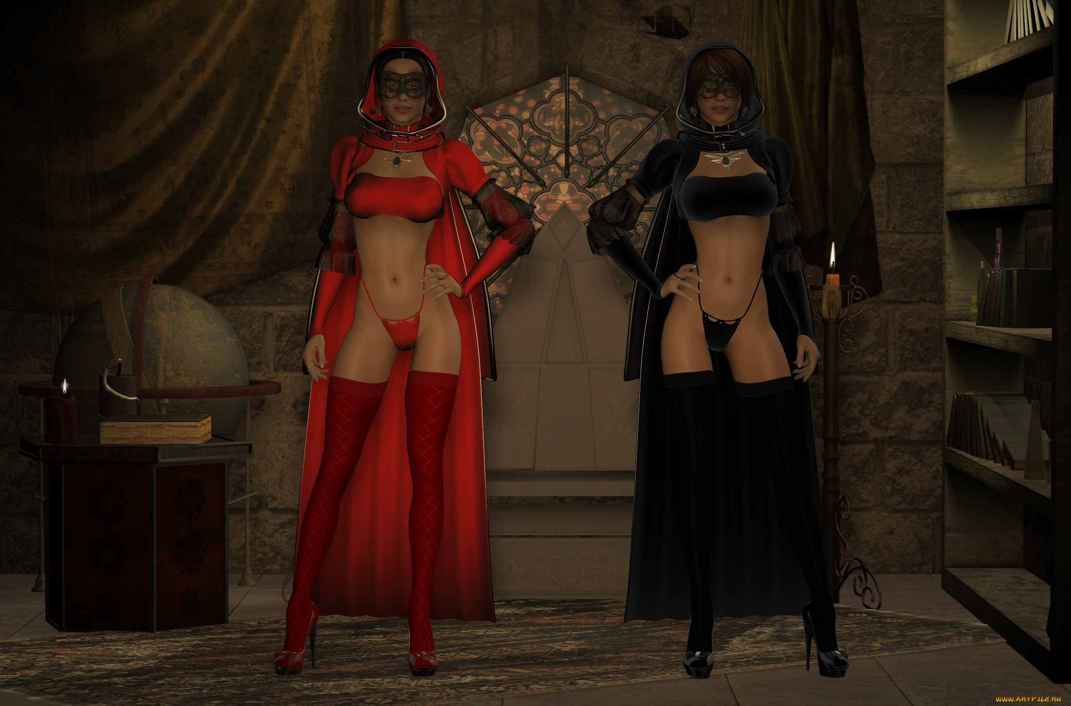 3д, графика, люди, , people, свечи, фон, взгляд, девушки