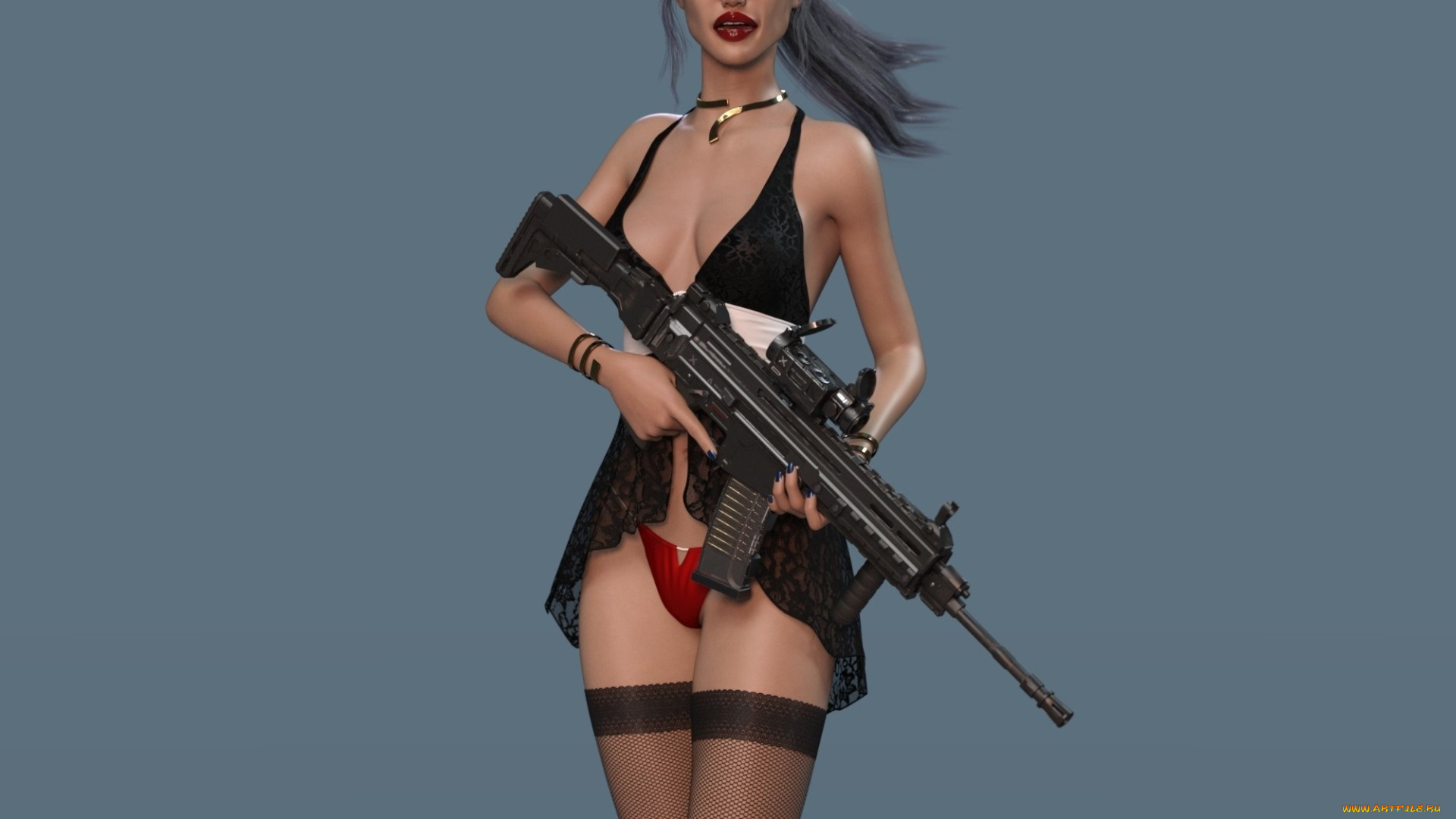 3д, графика, люди, , people, девушка, взгляд, фон, оружие