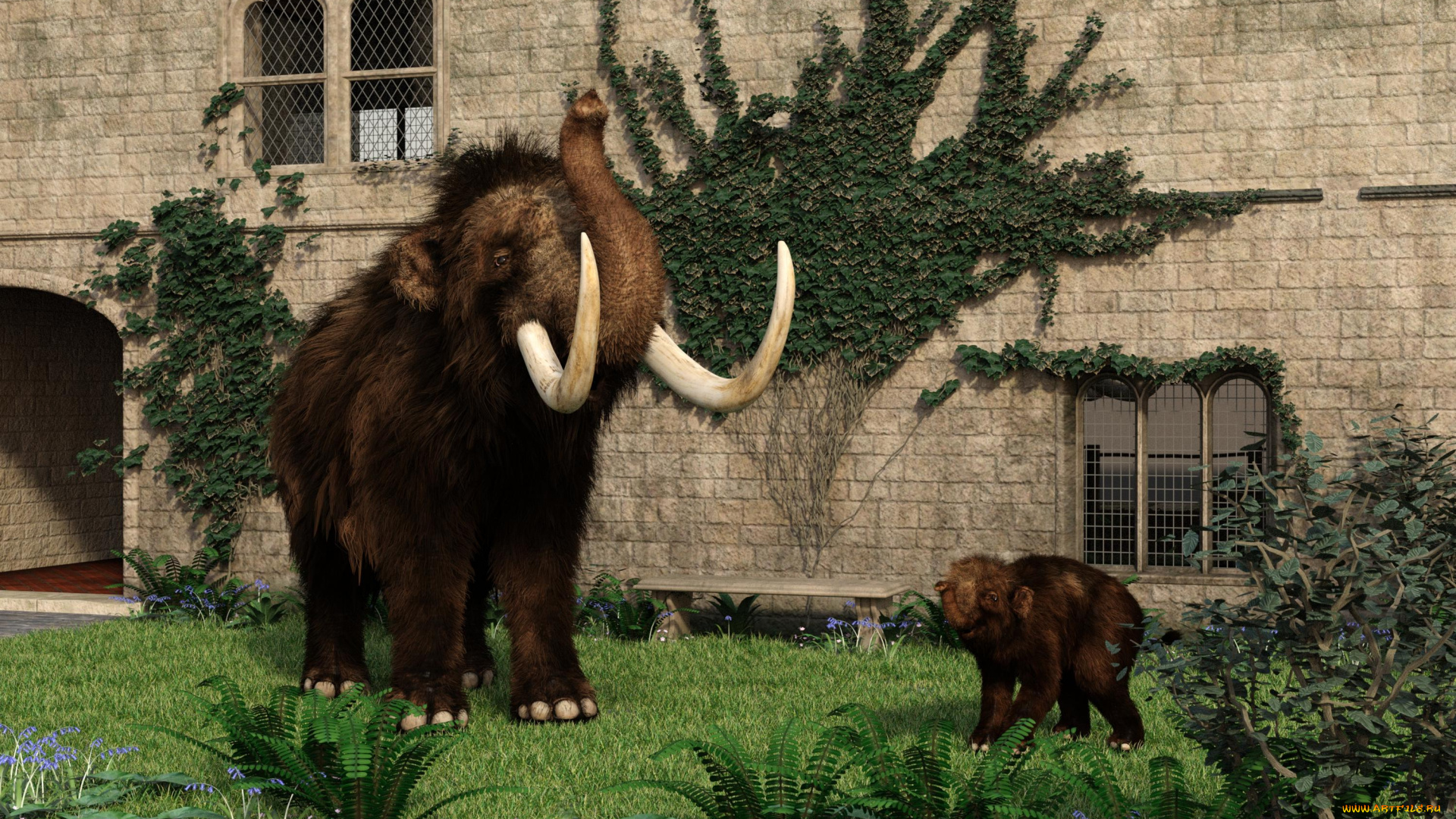 3д, графика, животные, , animals, фон, мамонт