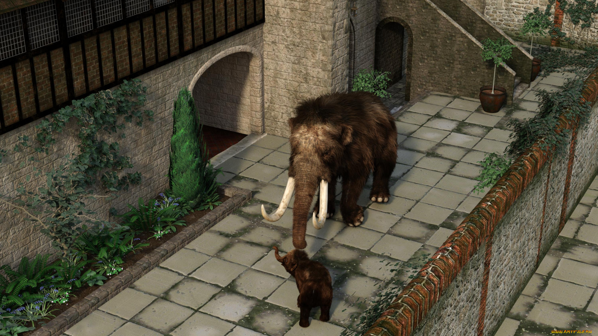 3д, графика, животные, , animals, фон, мамонт