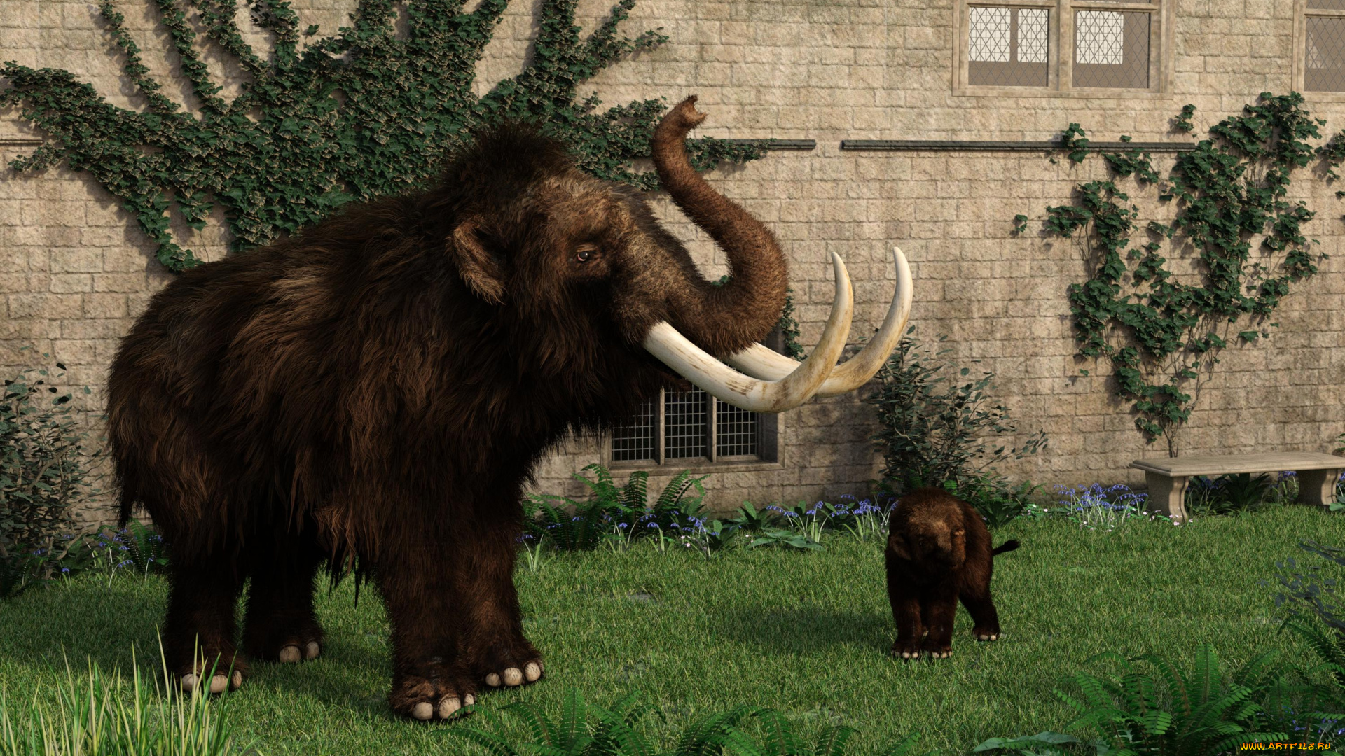 3д, графика, животные, , animals, фон, мамонт