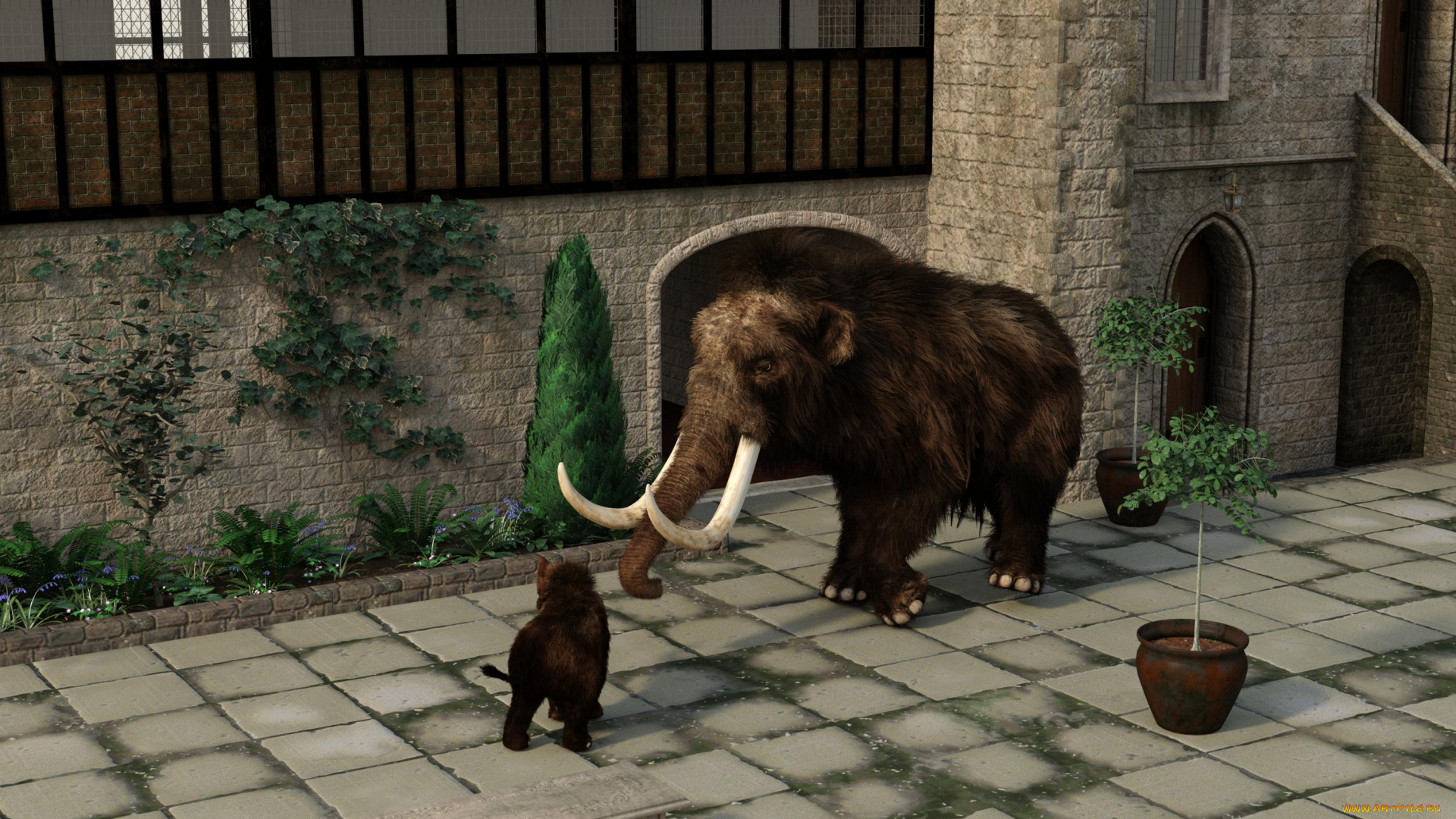 3д, графика, животные, , animals, фон, мамонт