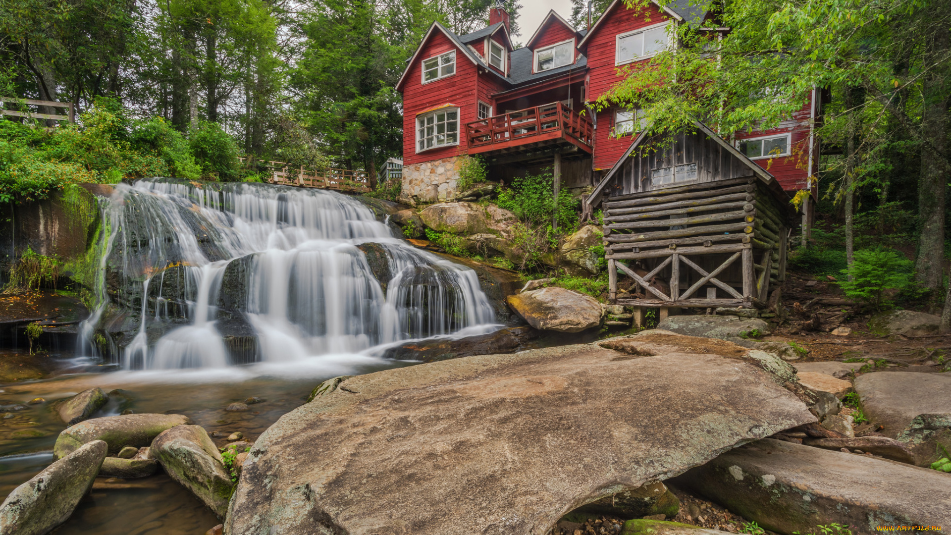 природа, водопады, водопад, река, лес