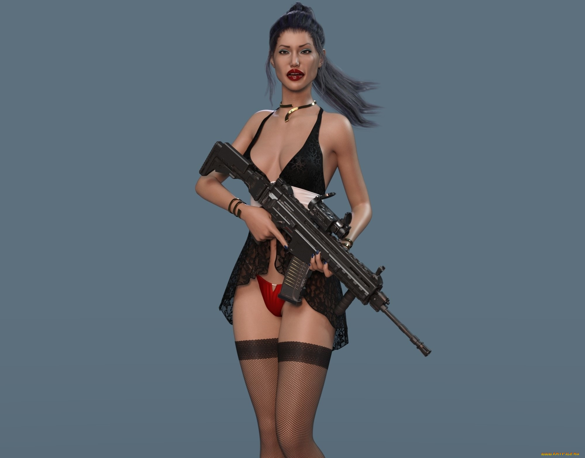 3д, графика, люди, , people, девушка, взгляд, фон, оружие