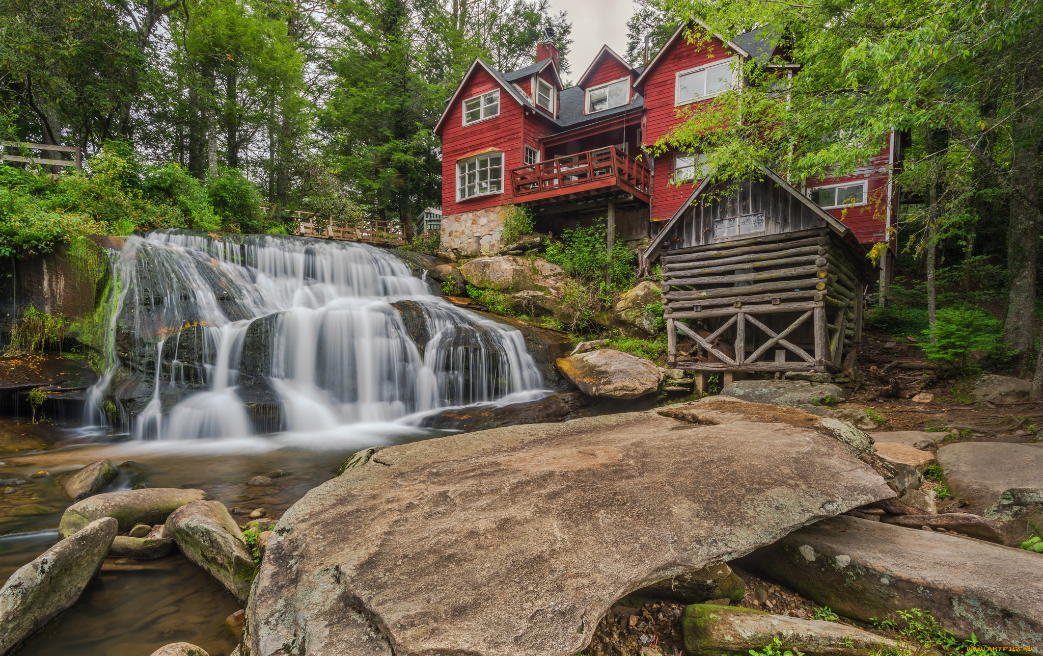 природа, водопады, водопад, река, лес