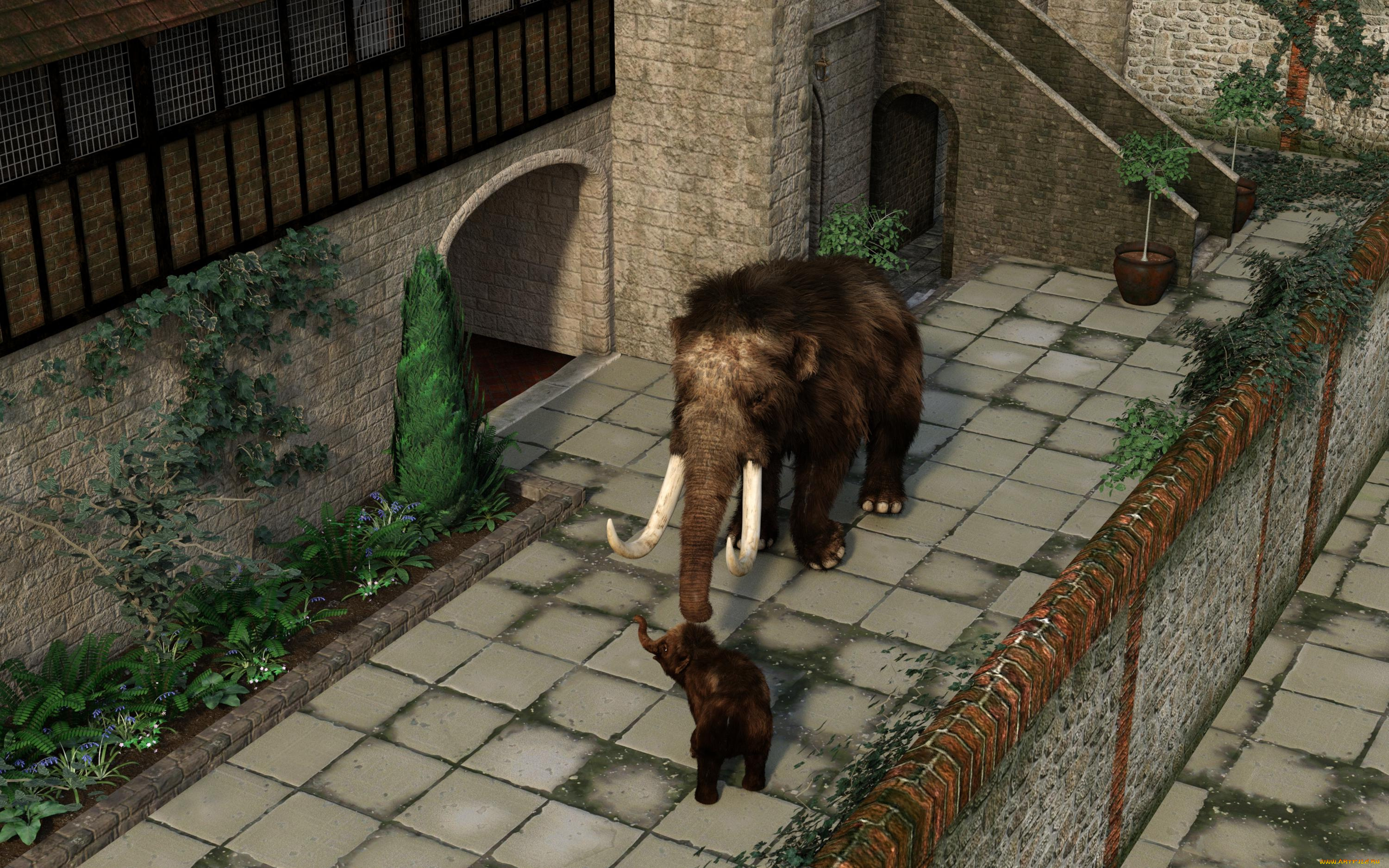 3д, графика, животные, , animals, фон, мамонт