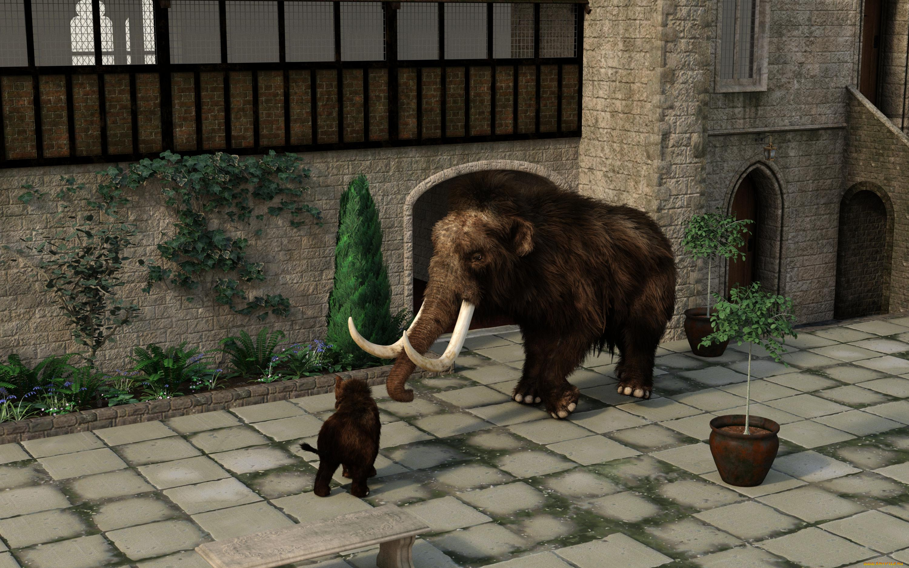 3д, графика, животные, , animals, фон, мамонт