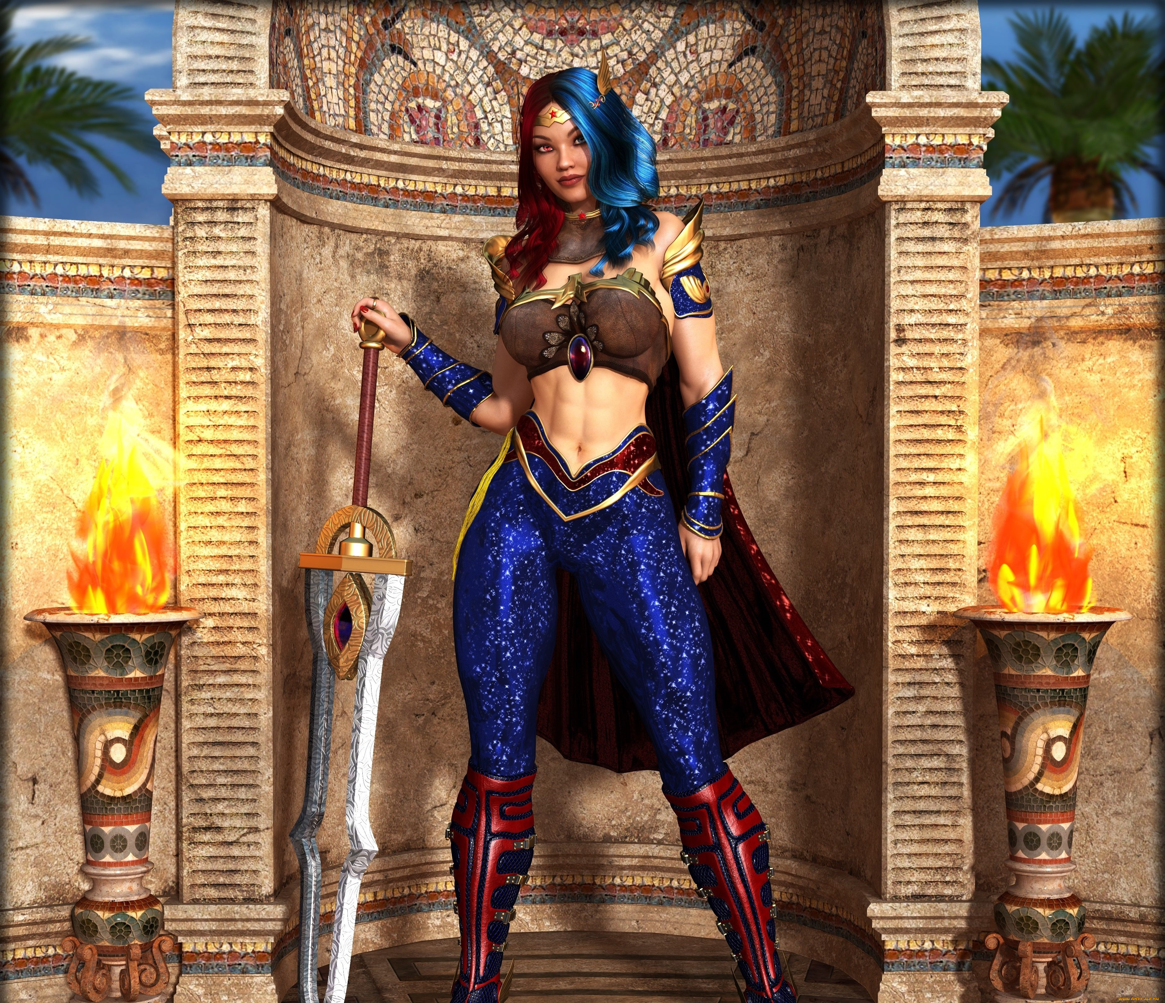 3д, графика, фантазия, , fantasy, фон, взгляд, девушка