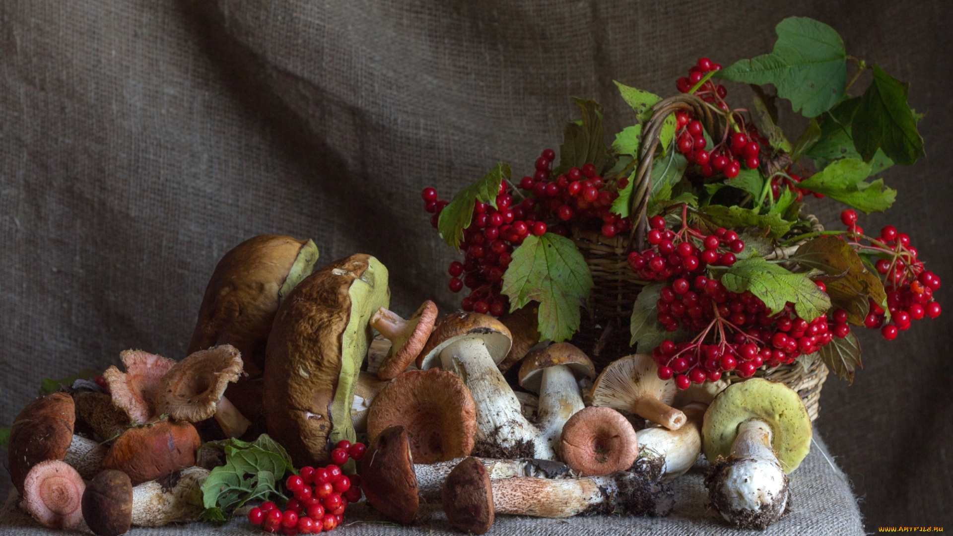 еда, грибы, , грибные, блюда, калина, ягоды, осень