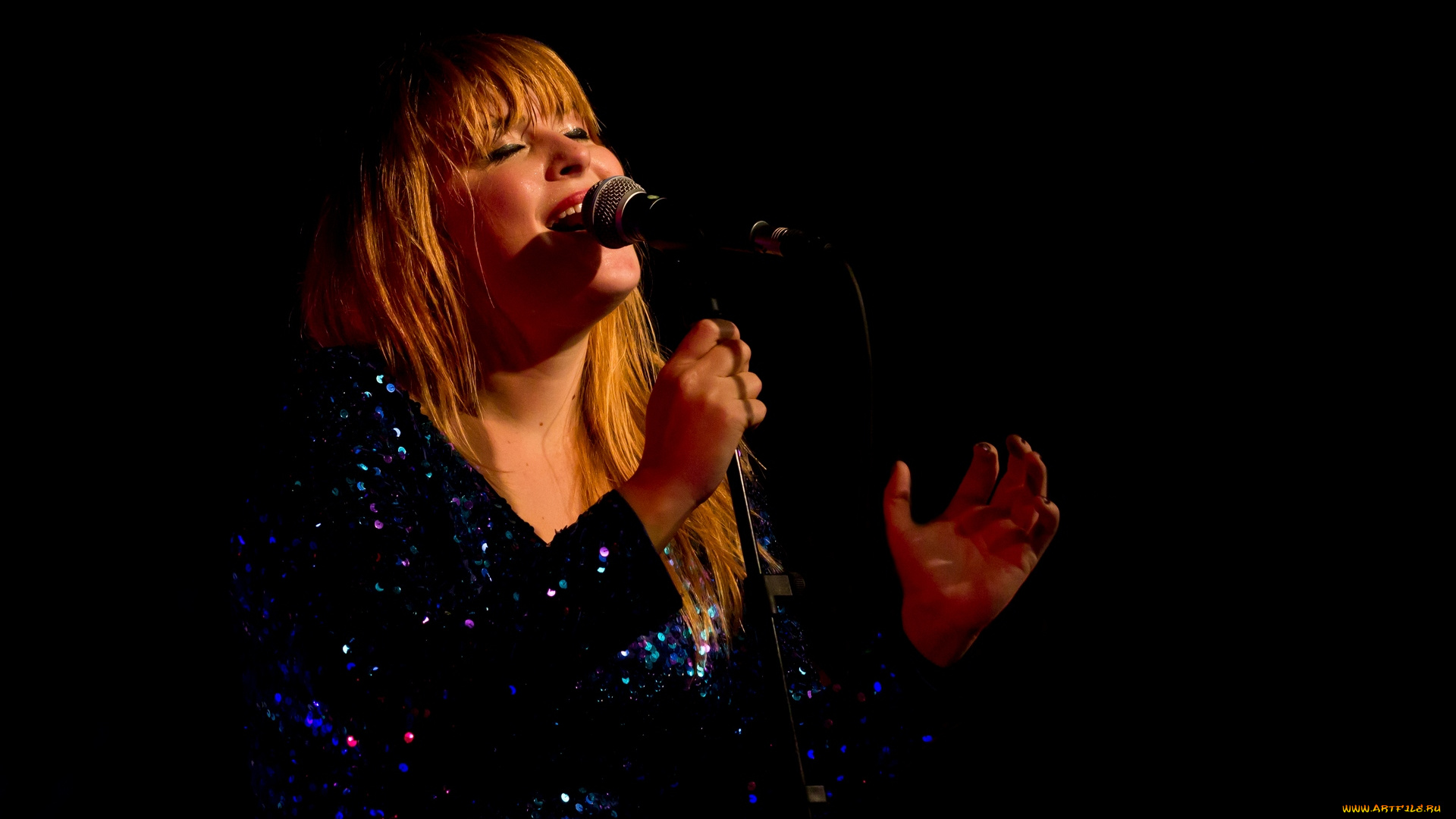 музыка, -, другое, микрофон, черный, фон, певица