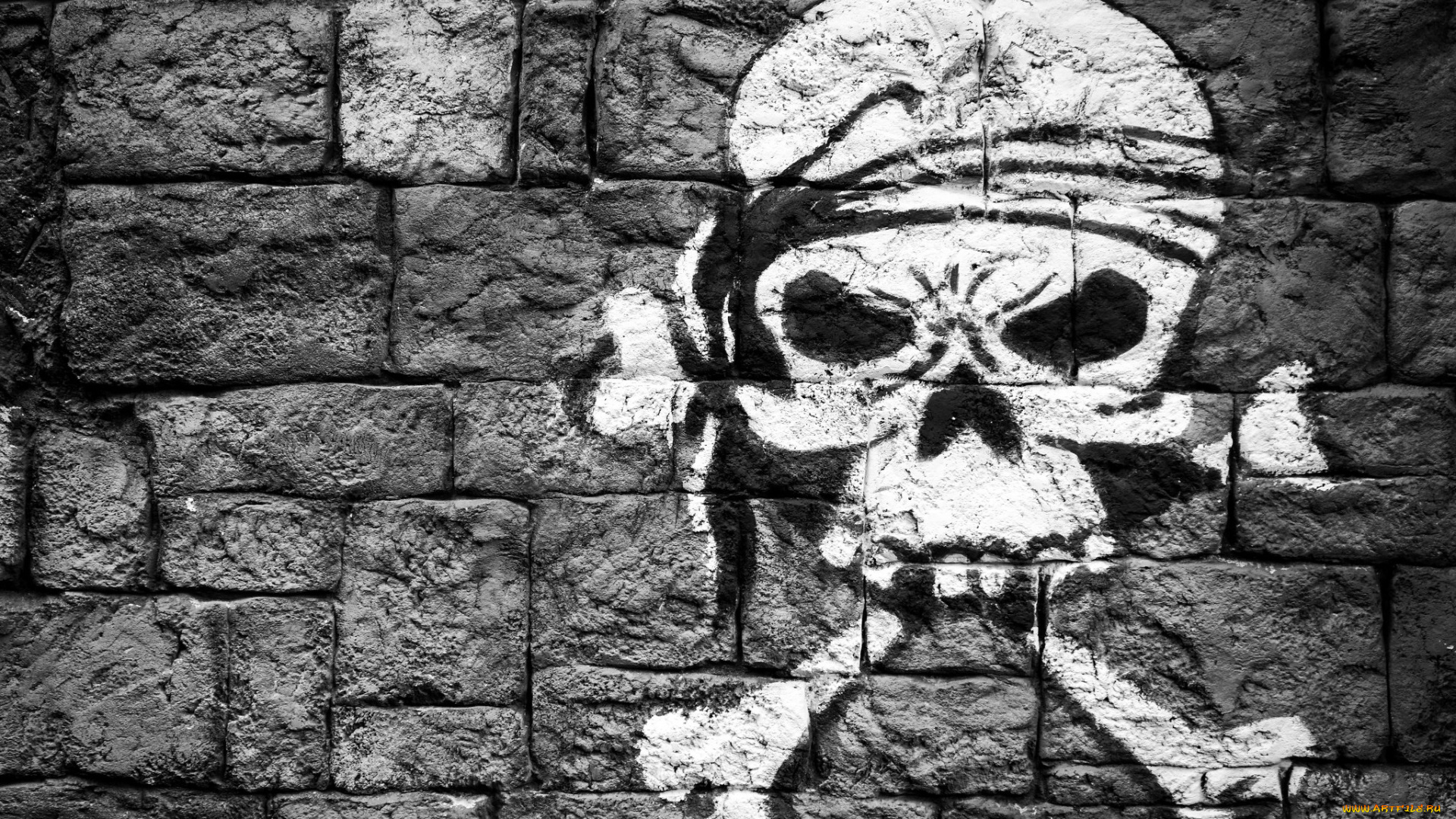 разное, граффити, рисунок, кости, череп, стена