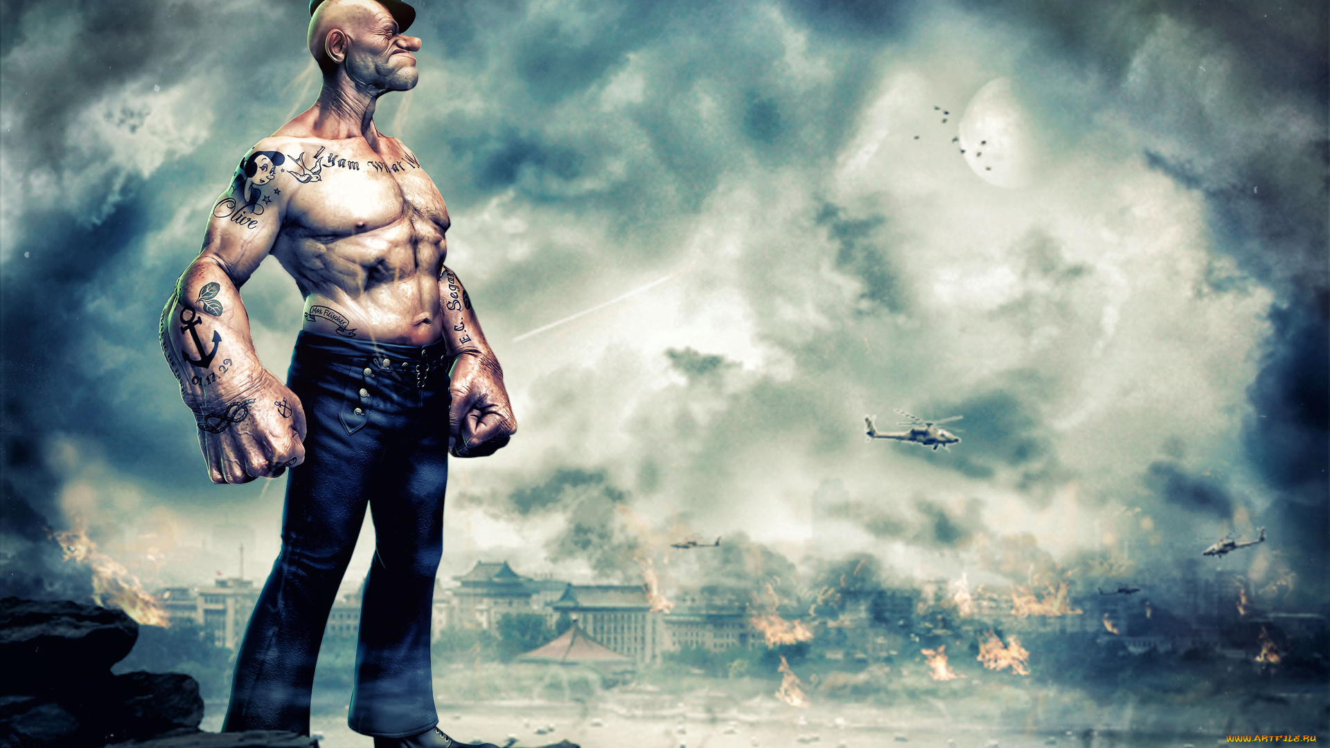 рисованное, комиксы, попай, моряк, popeye