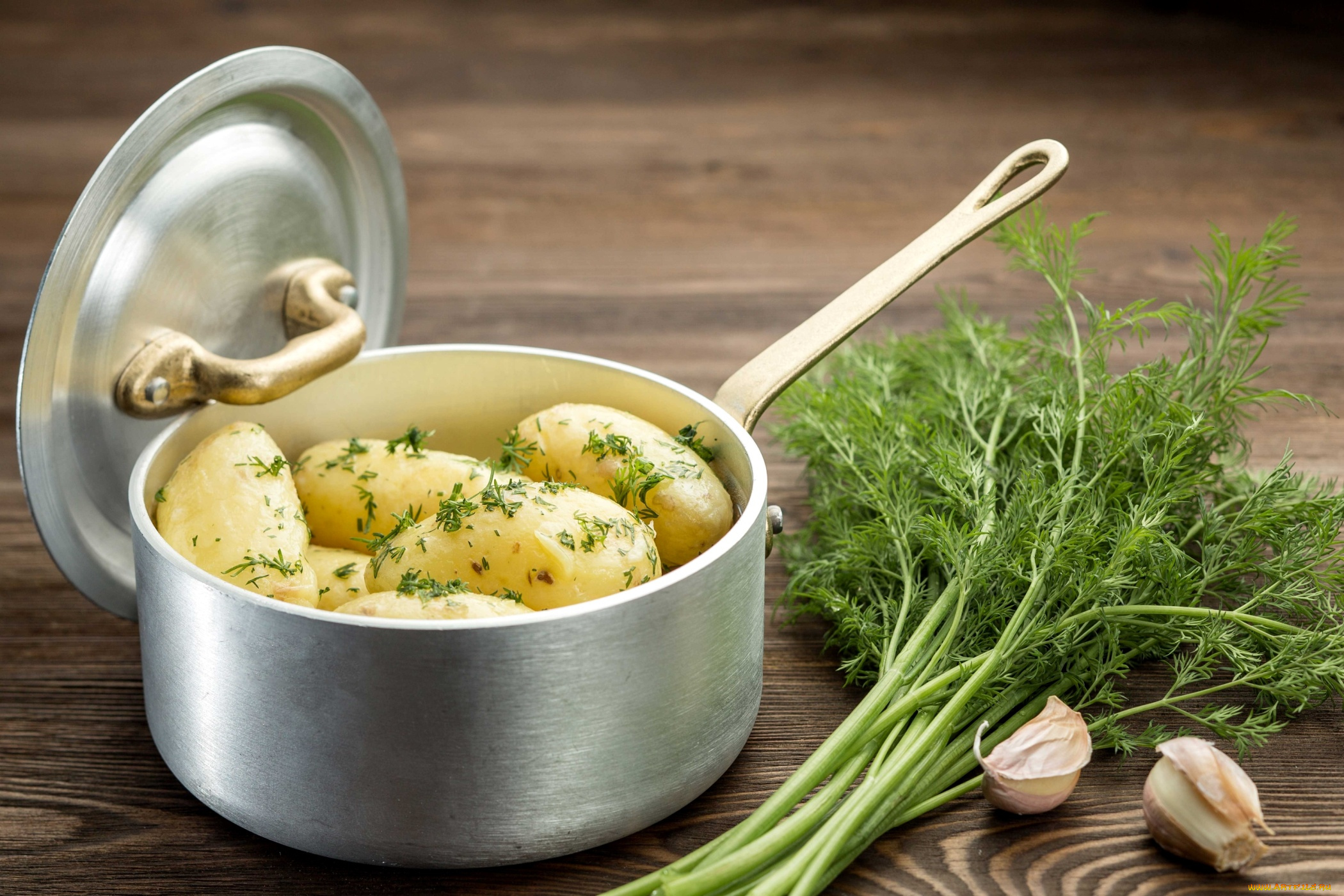 еда, картофель, чеснок, кастрюля, укроп