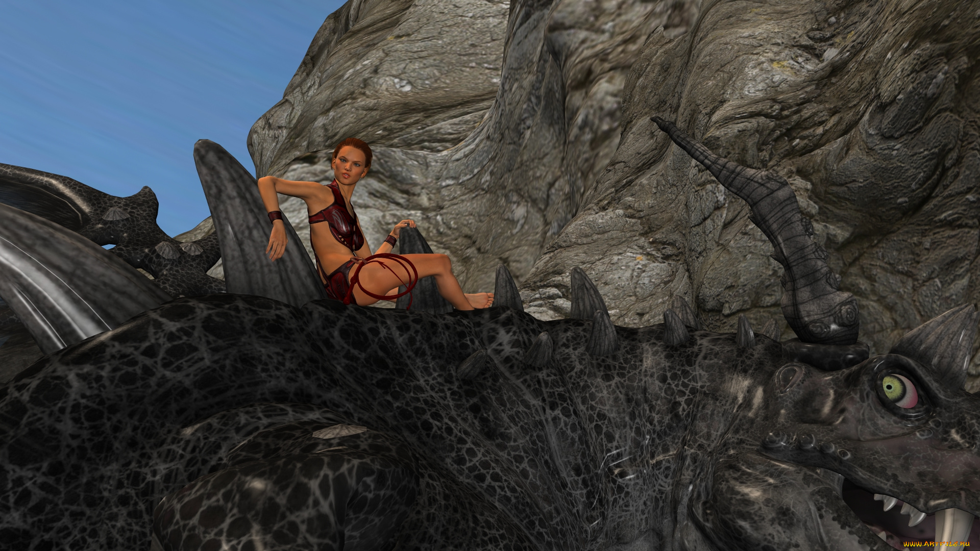 3д, графика, фантазия, , fantasy, взгляд, девушка, фон, дракон