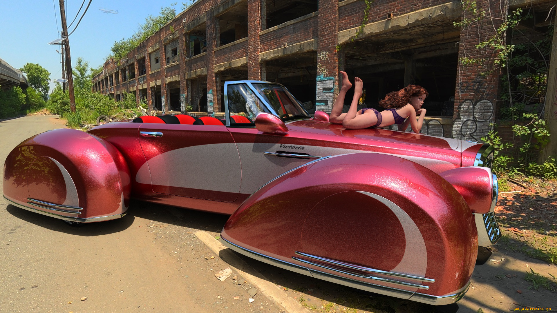 3д, графика, люди-авто, мото, , people-, car, , , moto, взгляд, фон, автомобиль, девушка