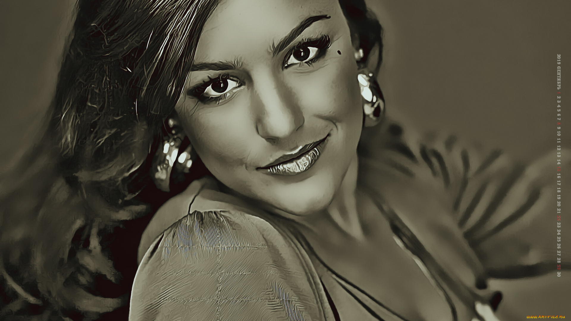 календари, компьютерный, дизайн, 2019, calendar, взгляд, девушка, серьги, женщина, макияж