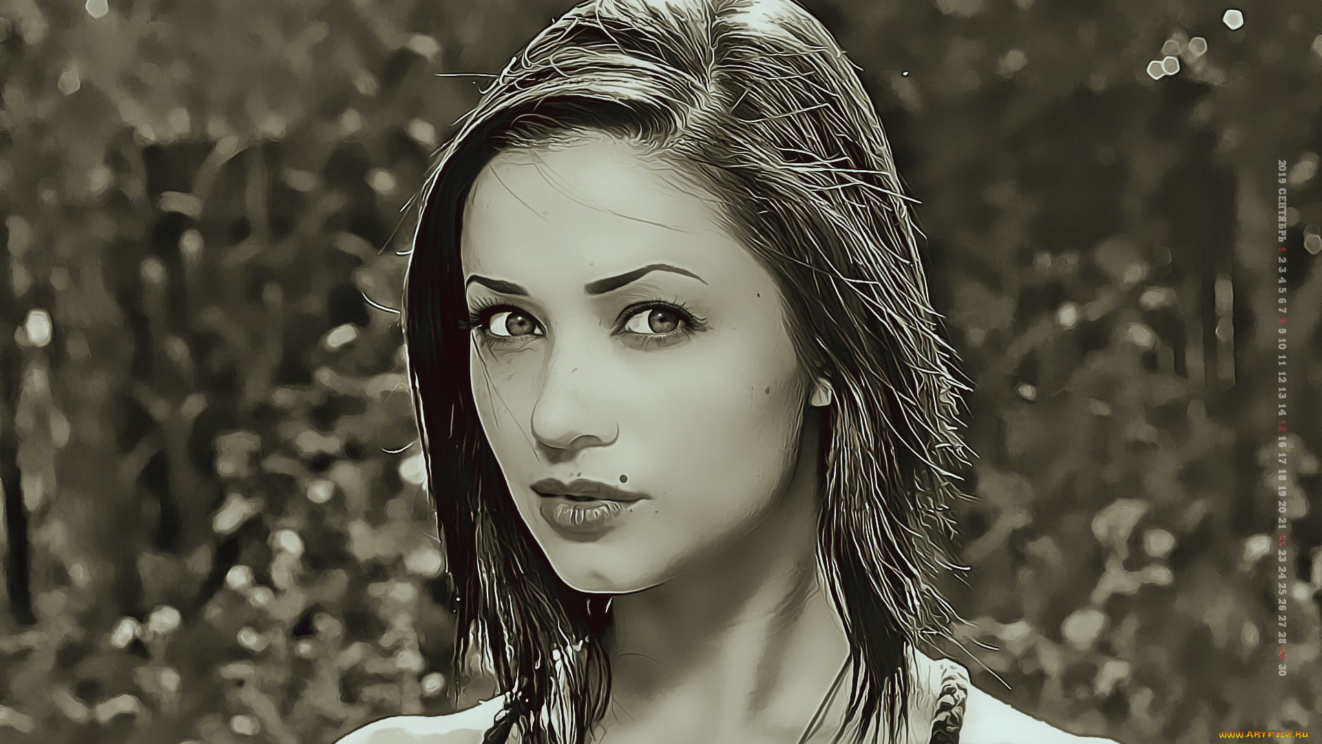 календари, компьютерный, дизайн, лицо, родинка, взгляд, девушка, 2019, calendar, женщина