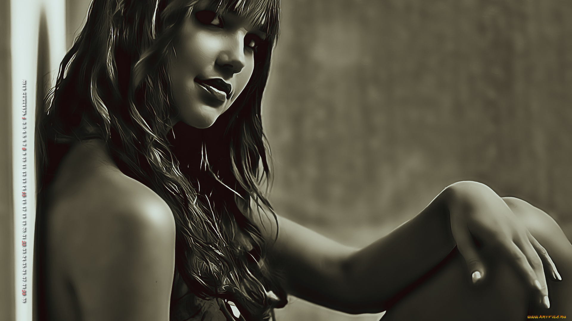 календари, компьютерный, дизайн, женщина, calendar, 2019, взгляд, девушка