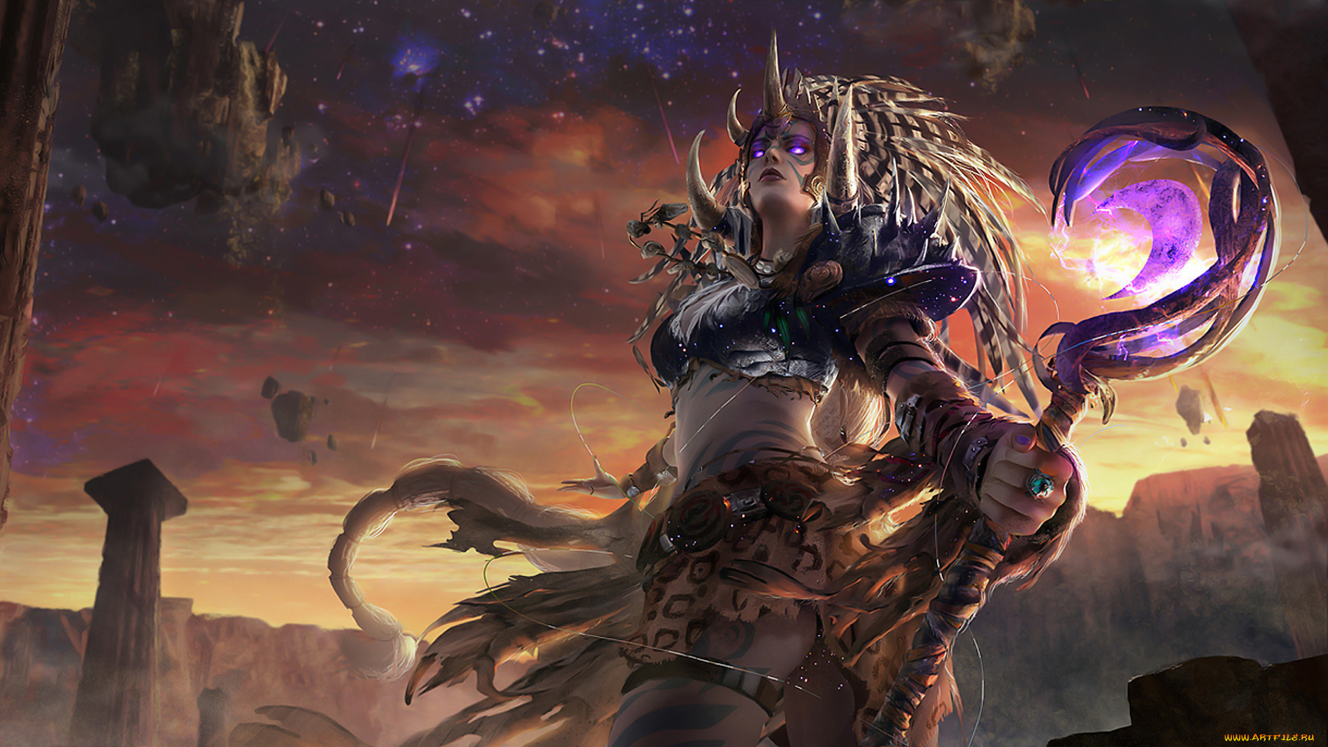 видео, игры, league, of, legends, колонна, скалы, посох, рога, девушка, сорака