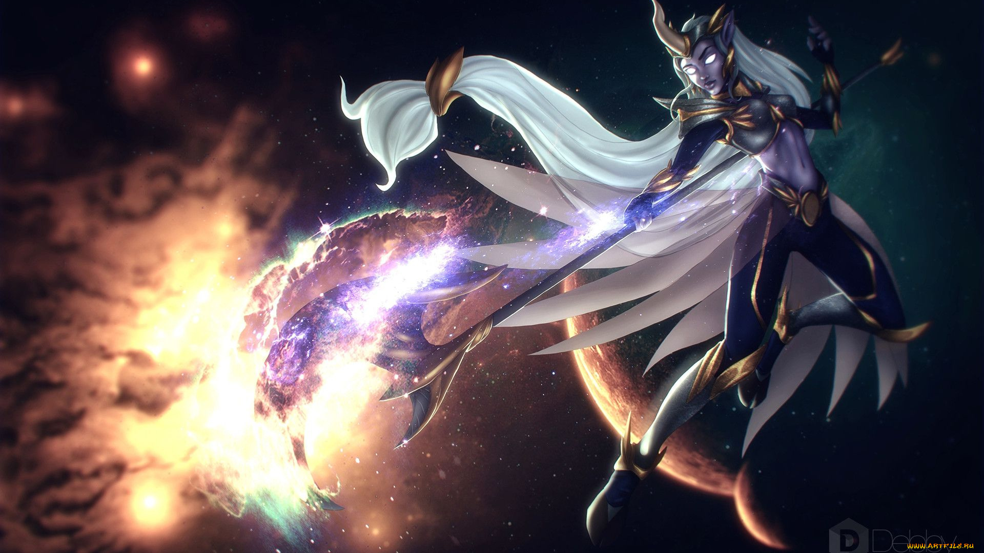 видео, игры, league, of, legends, крылья, рог, посох, сорака, девушка