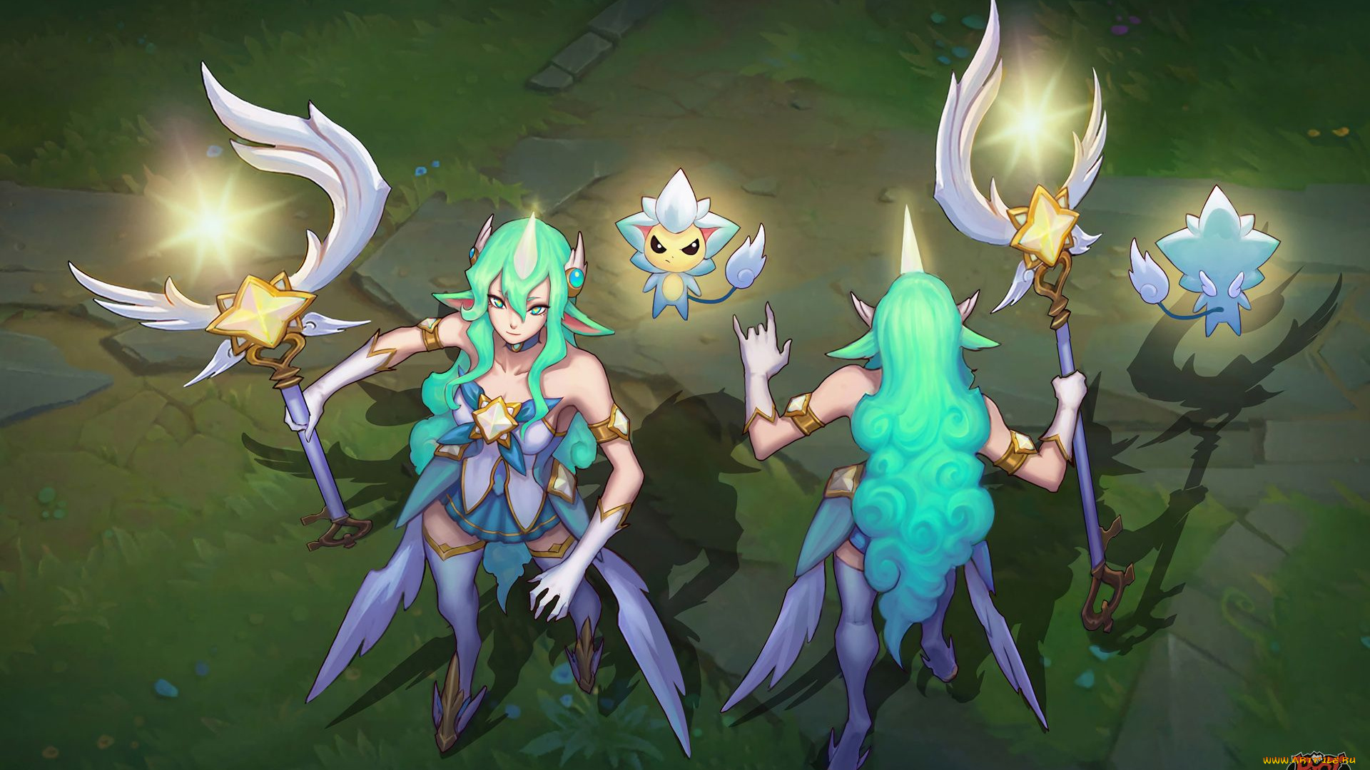 видео, игры, league, of, legends, существо, девушка, сорака, посох, рог, крылья