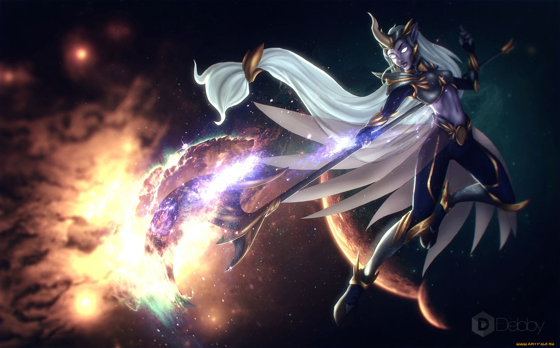 видео, игры, league, of, legends, крылья, рог, посох, сорака, девушка